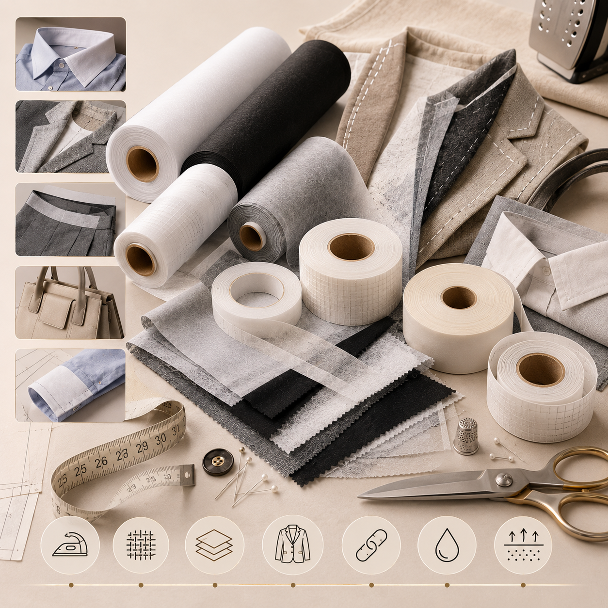 Icône de rouleau de tissu, matériel de couture pour projets créatifs et artisanat