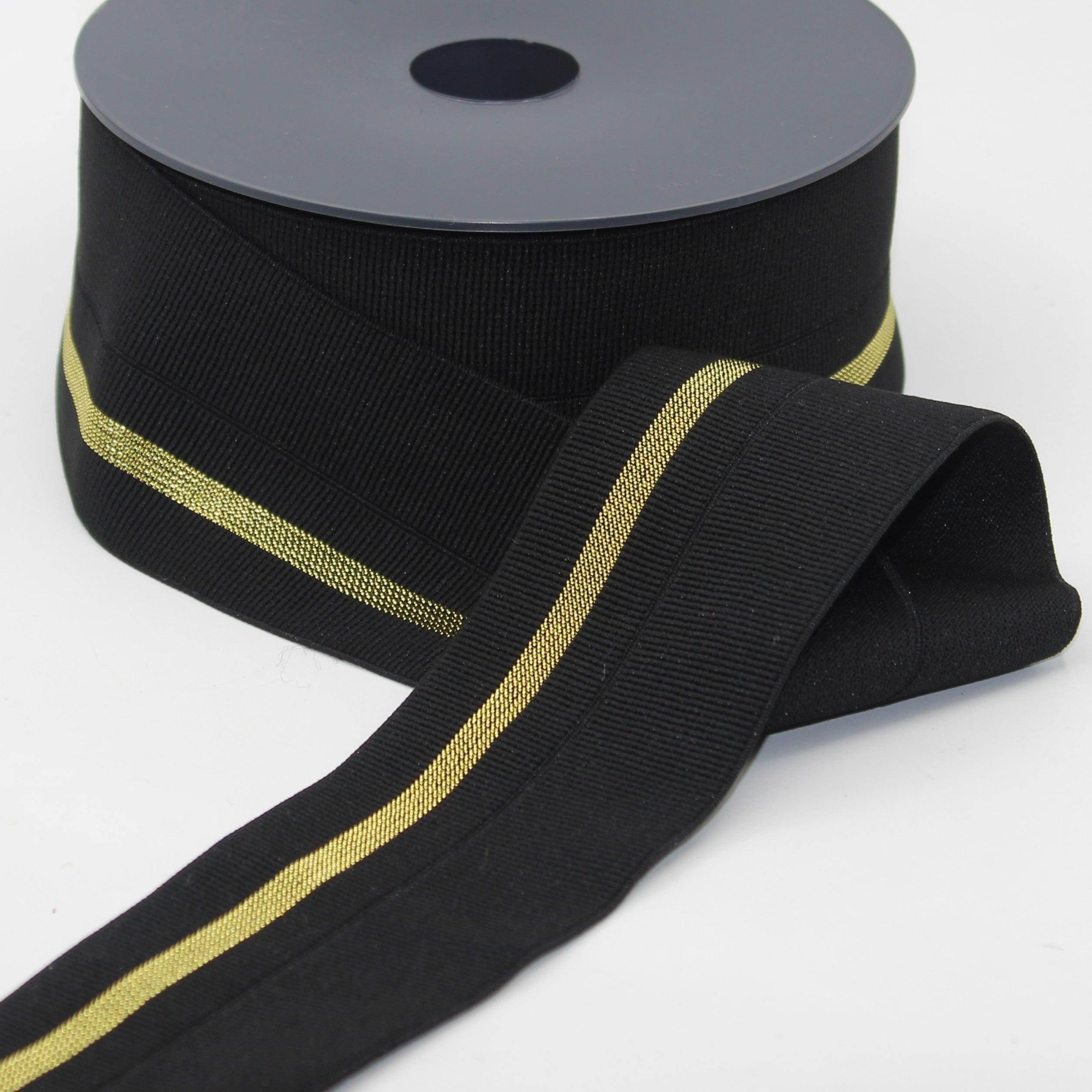 5 meters 60mm prefolded Elastic Gros Grain with Lurex Stripe #ELA3603 - ACCESSOIRES LEDUC BV