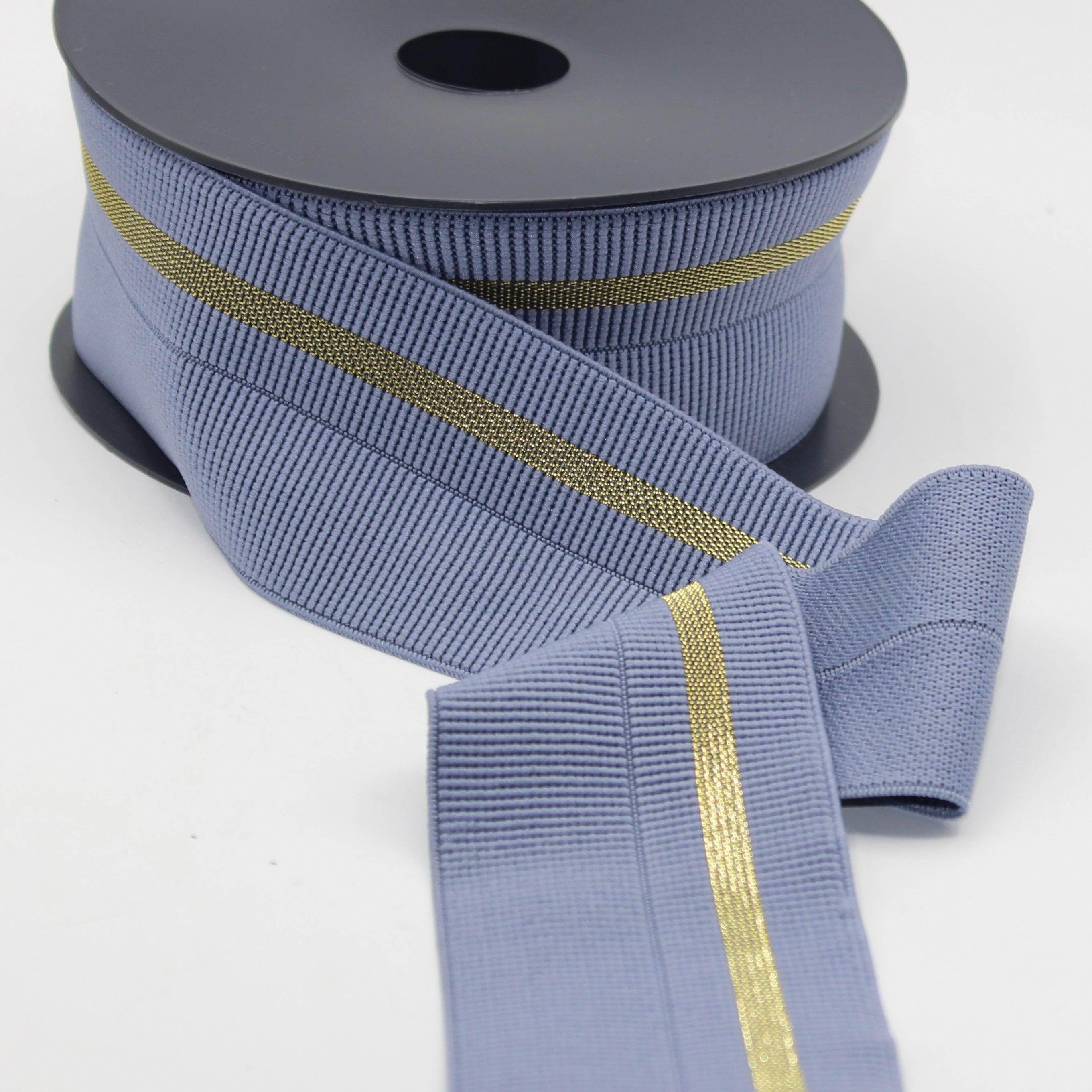 5 meters 60mm prefolded Elastic Gros Grain with Lurex Stripe #ELA3603 - ACCESSOIRES LEDUC BV