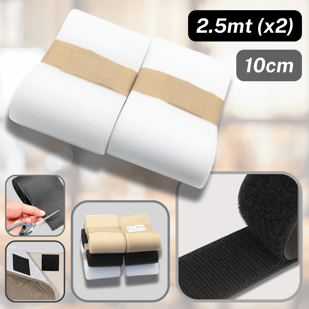 2.5 meters 100mm wide Hook on Loop Tape (Velcro) White, Beige or Black - ACCESSOIRES LEDUC BV
