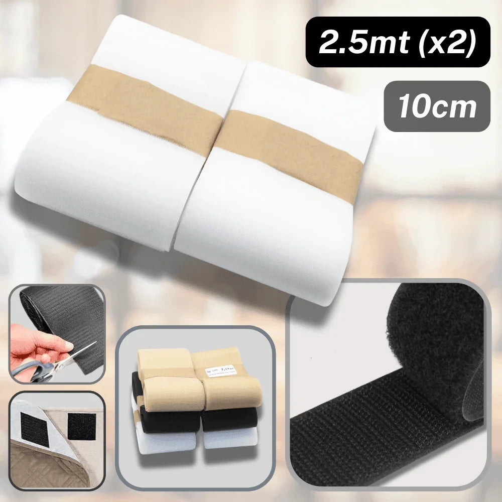 2.5 meters 100mm wide Hook on Loop Tape (Velcro) White, Beige or Black #HNL499 - ACCESSOIRES LEDUC BV