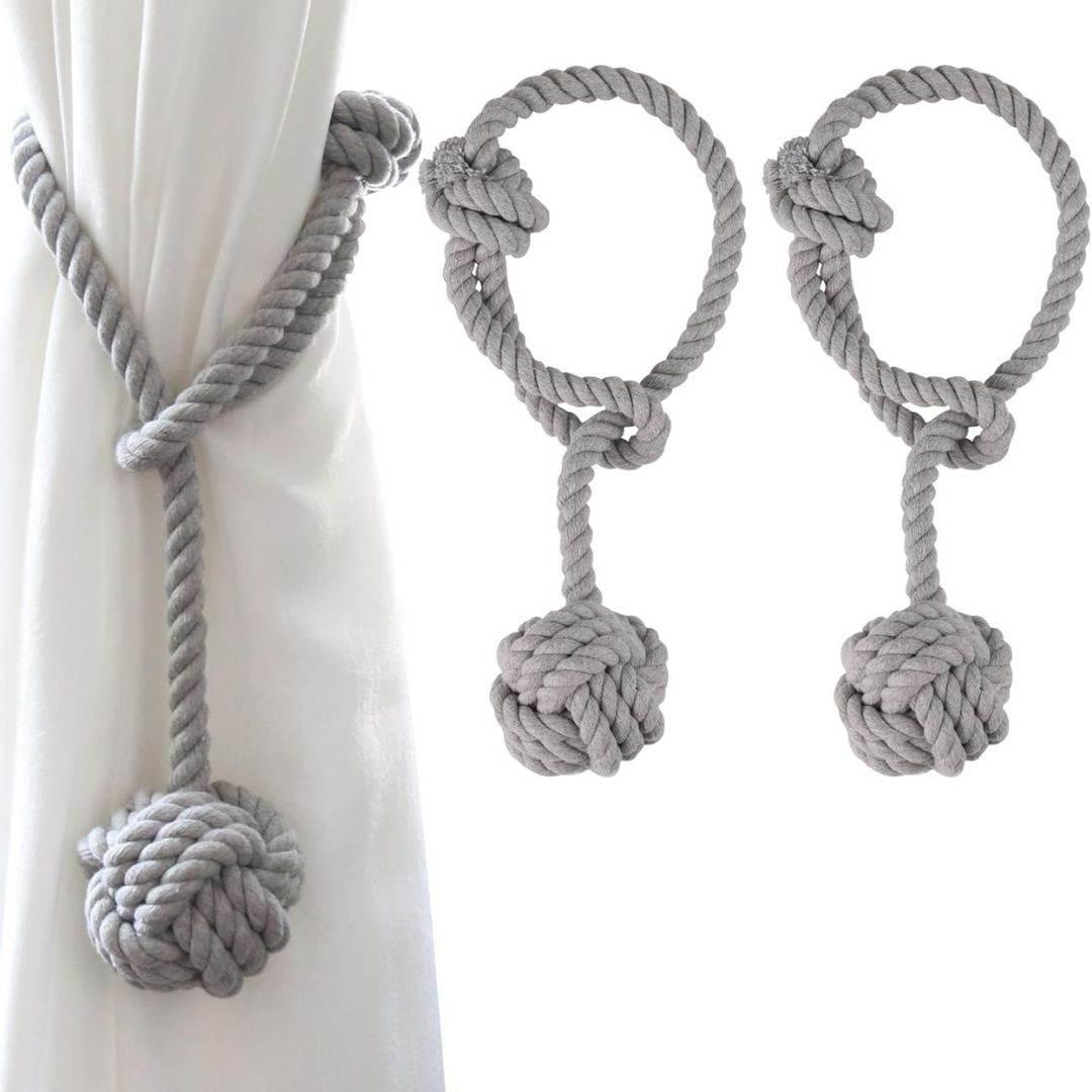 1 pair (2 pieces - suitable for 1 or 2 window(s)) Fancy Cotton Tie-Backs for Curtains - Made with a Cord and a Ball #EMB04 - ACCESSOIRES LEDUC BV