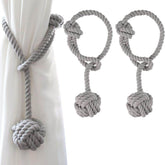 1 pair (2 pieces - suitable for 1 or 2 window(s)) Fancy Cotton Tie-Backs for Curtains - Made with a Cord and a Ball #EMB04 - ACCESSOIRES LEDUC BV