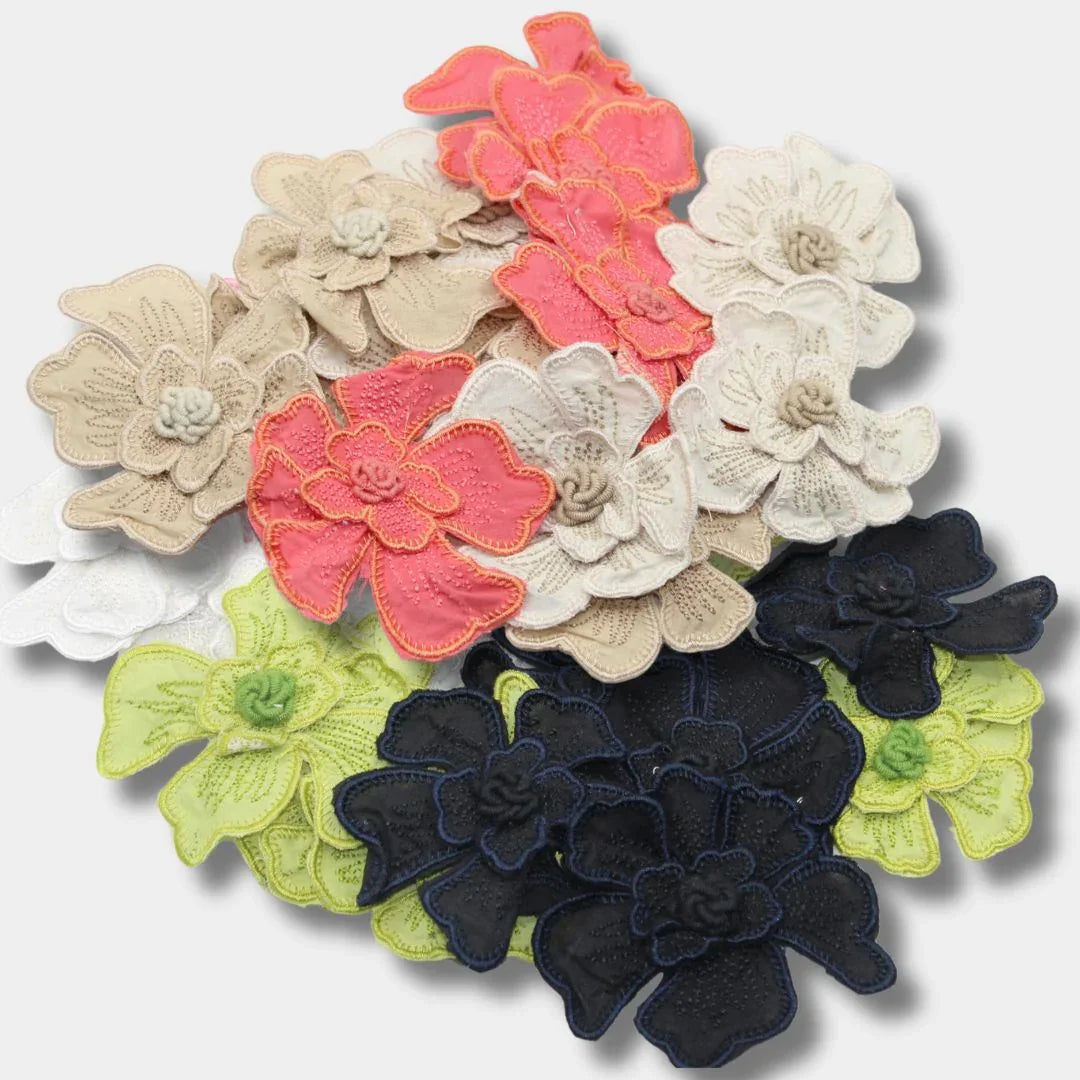 Set of 5 Fabric Colorful Flowers with safety pins Applications Ø83mm #F6-08 - ACCESSOIRES LEDUC BV