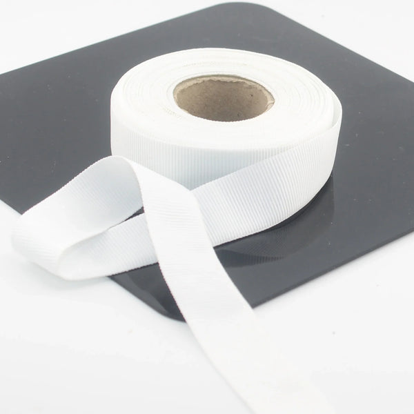 10 meters 25mm White Polyester Gros Grain Ribbon - ACCESSOIRES LEDUC BV