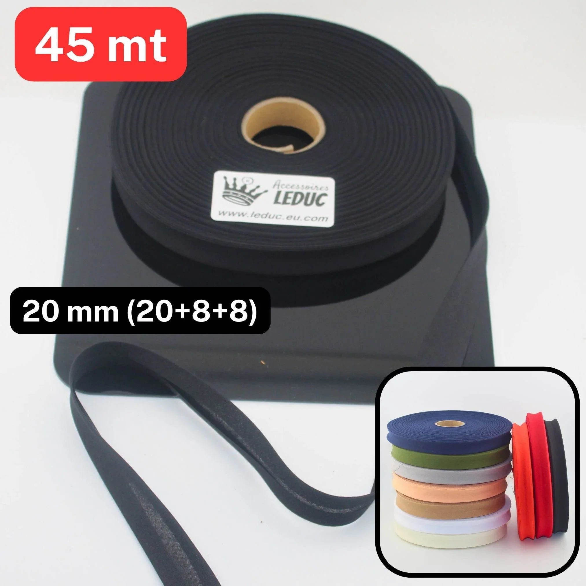 Polycotton Folded Bias Biding 20mm (20+8+8mm) - Rolls of 9 or 45 meters - ACCESSOIRES LEDUC BV