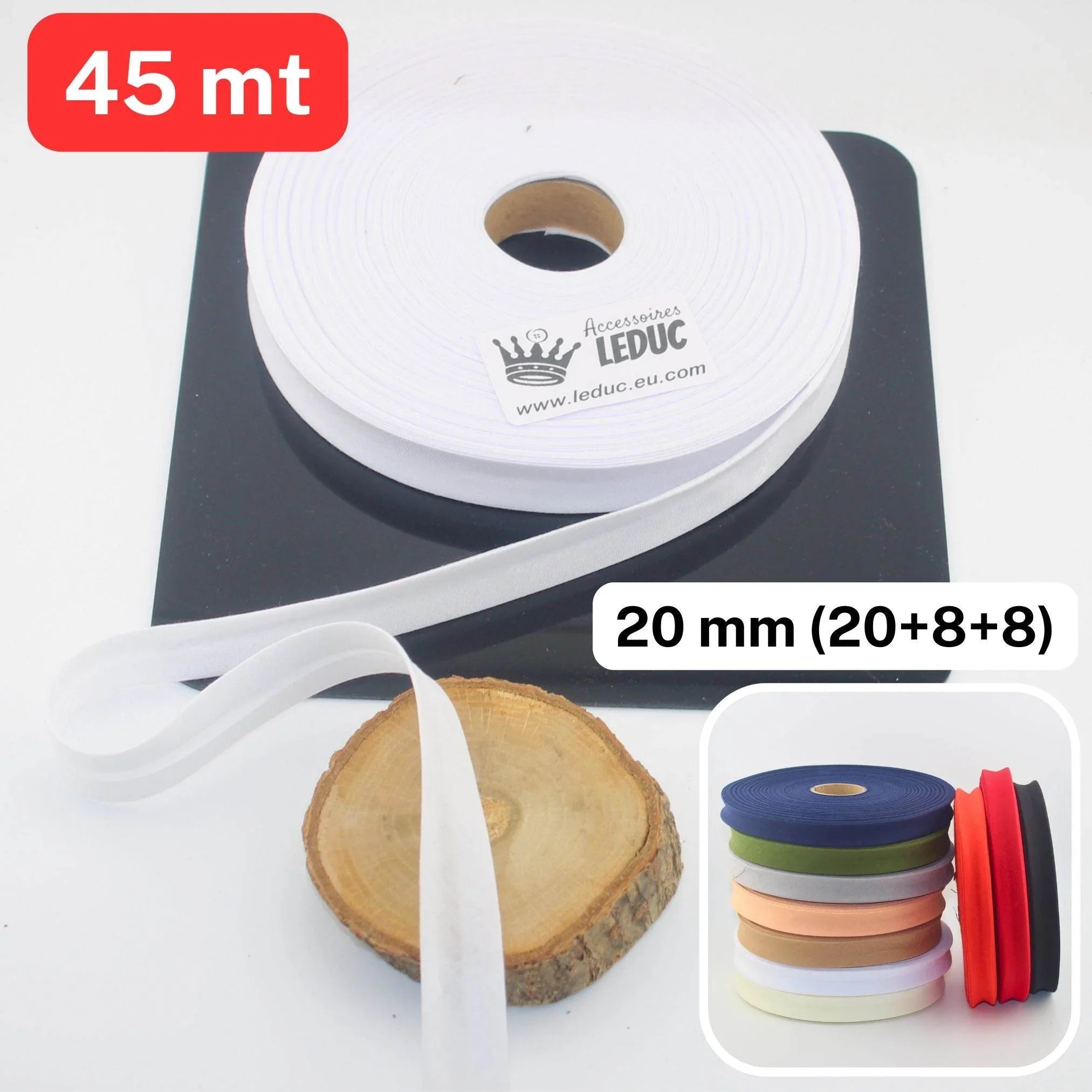 Polycotton Folded Bias Biding 20mm (20+8+8mm) - Rolls of 9 or 45 meters - ACCESSOIRES LEDUC BV