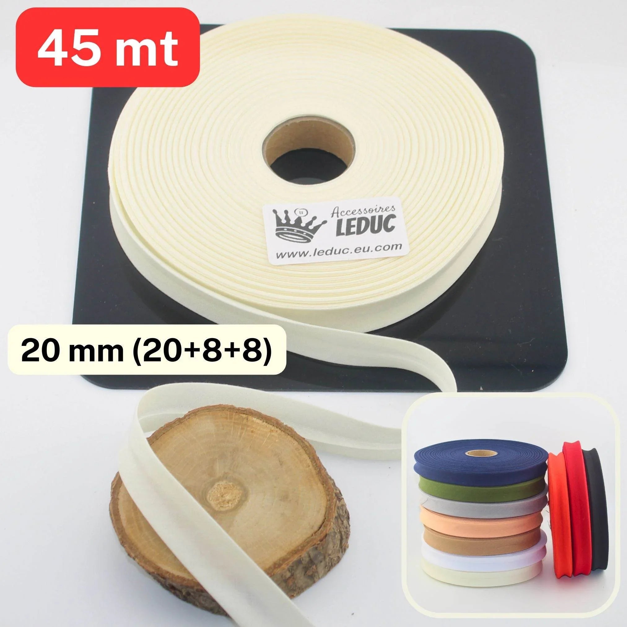 Polycotton Folded Bias Biding 20mm (20+8+8mm) - Rolls of 9 or 45 meters - ACCESSOIRES LEDUC BV