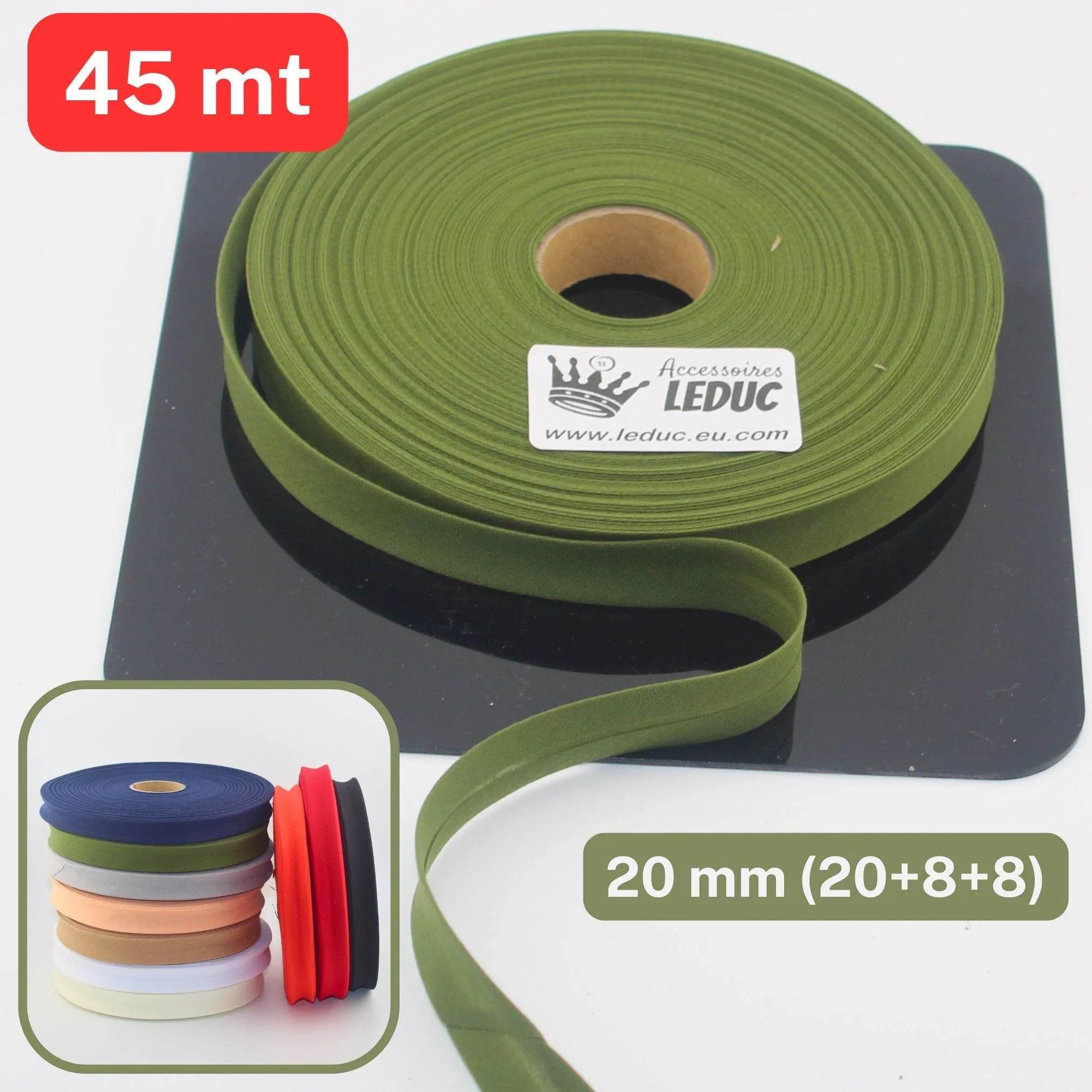 Polycotton Folded Bias Biding 20mm (20+8+8mm) - Rolls of 9 or 45 meters - ACCESSOIRES LEDUC BV