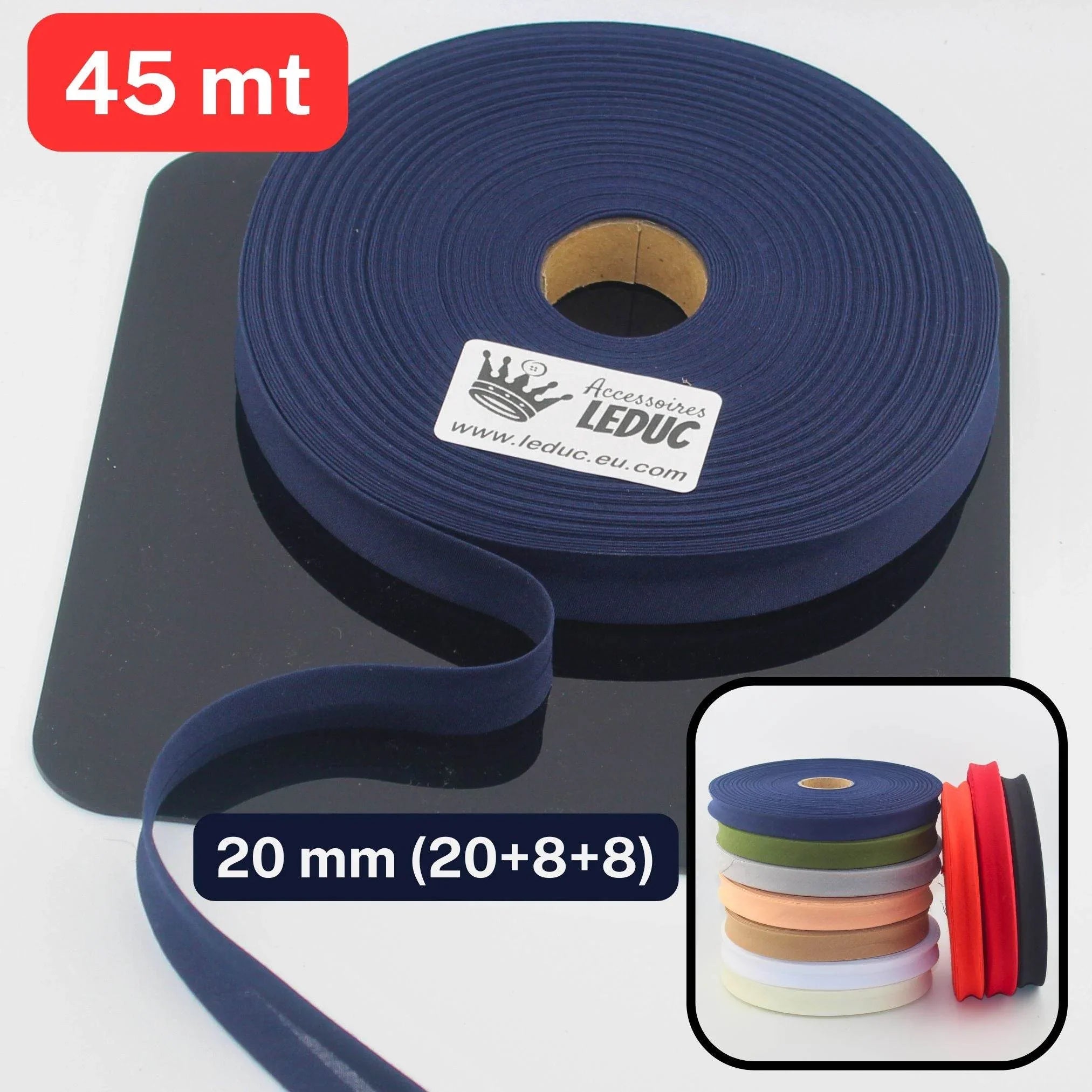 Polycotton Folded Bias Biding 20mm (20+8+8mm) - Rolls of 9 or 45 meters - ACCESSOIRES LEDUC BV
