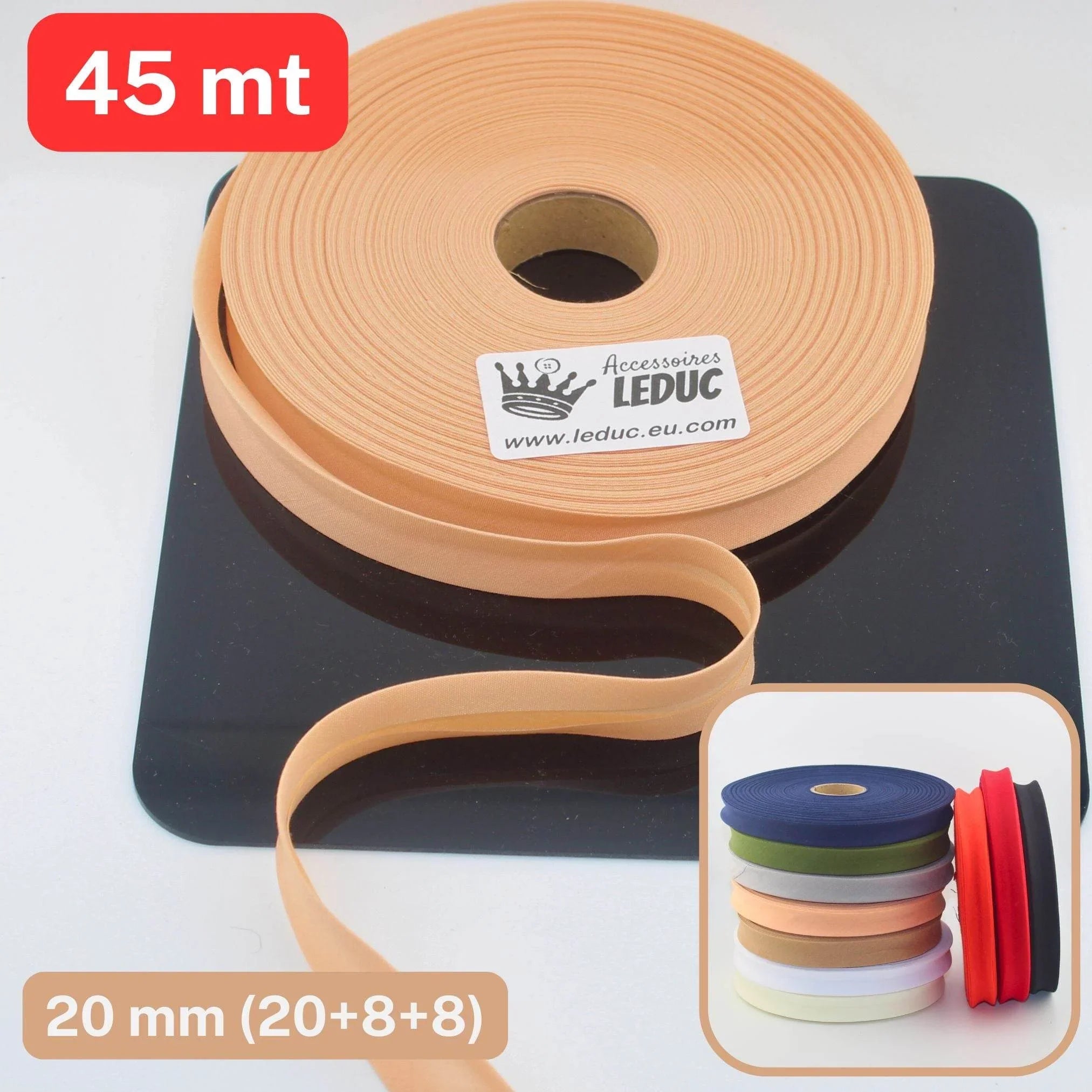 Polycotton Folded Bias Biding 20mm (20+8+8mm) - Rolls of 9 or 45 meters - ACCESSOIRES LEDUC BV