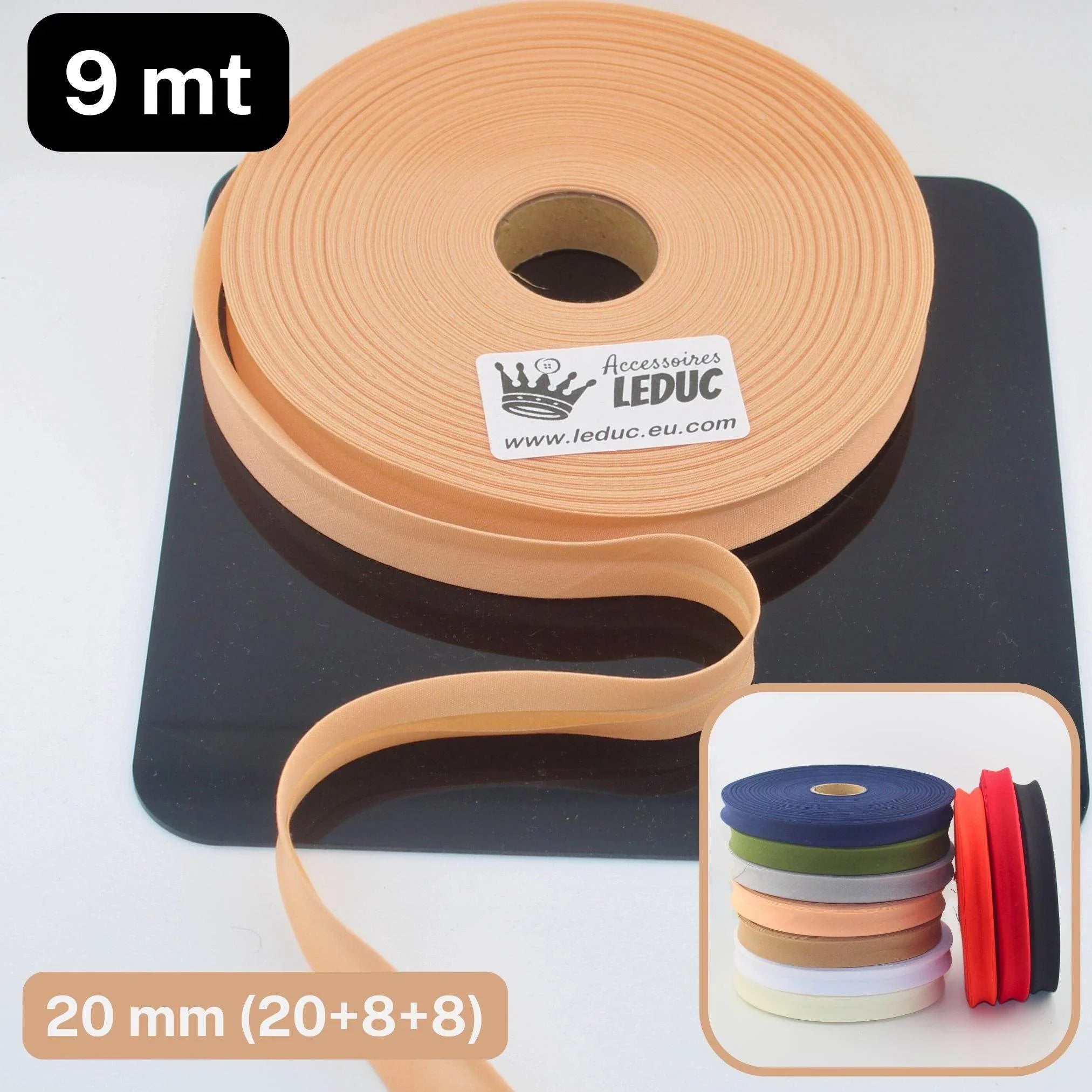 Polycotton Folded Bias Biding 20mm (20+8+8mm) - Rolls of 9 or 45 meters - ACCESSOIRES LEDUC BV