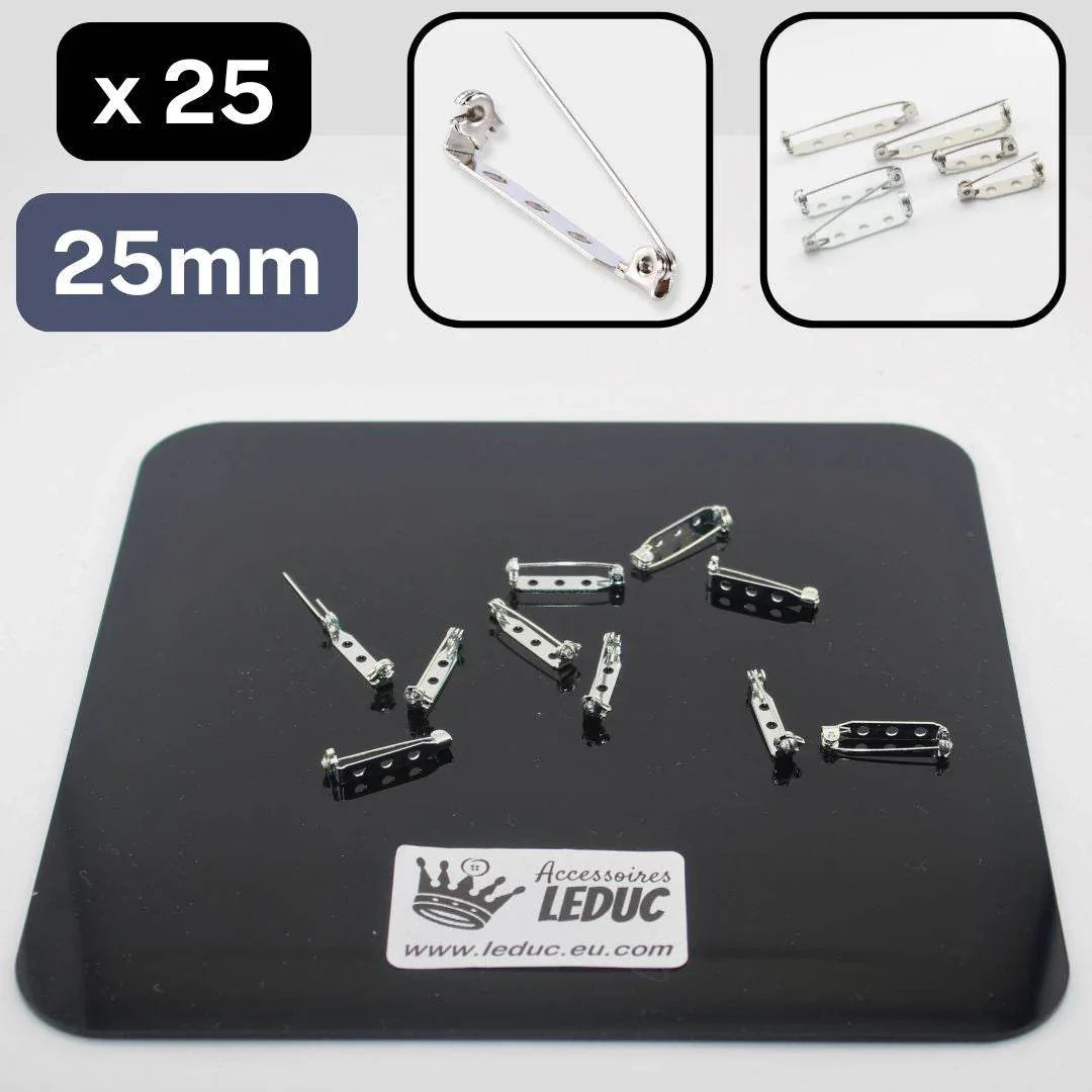 25 Brooch Pins, Brooch Backs, Silver Tone Two or Three Hole - ACCESSOIRES LEDUC BV