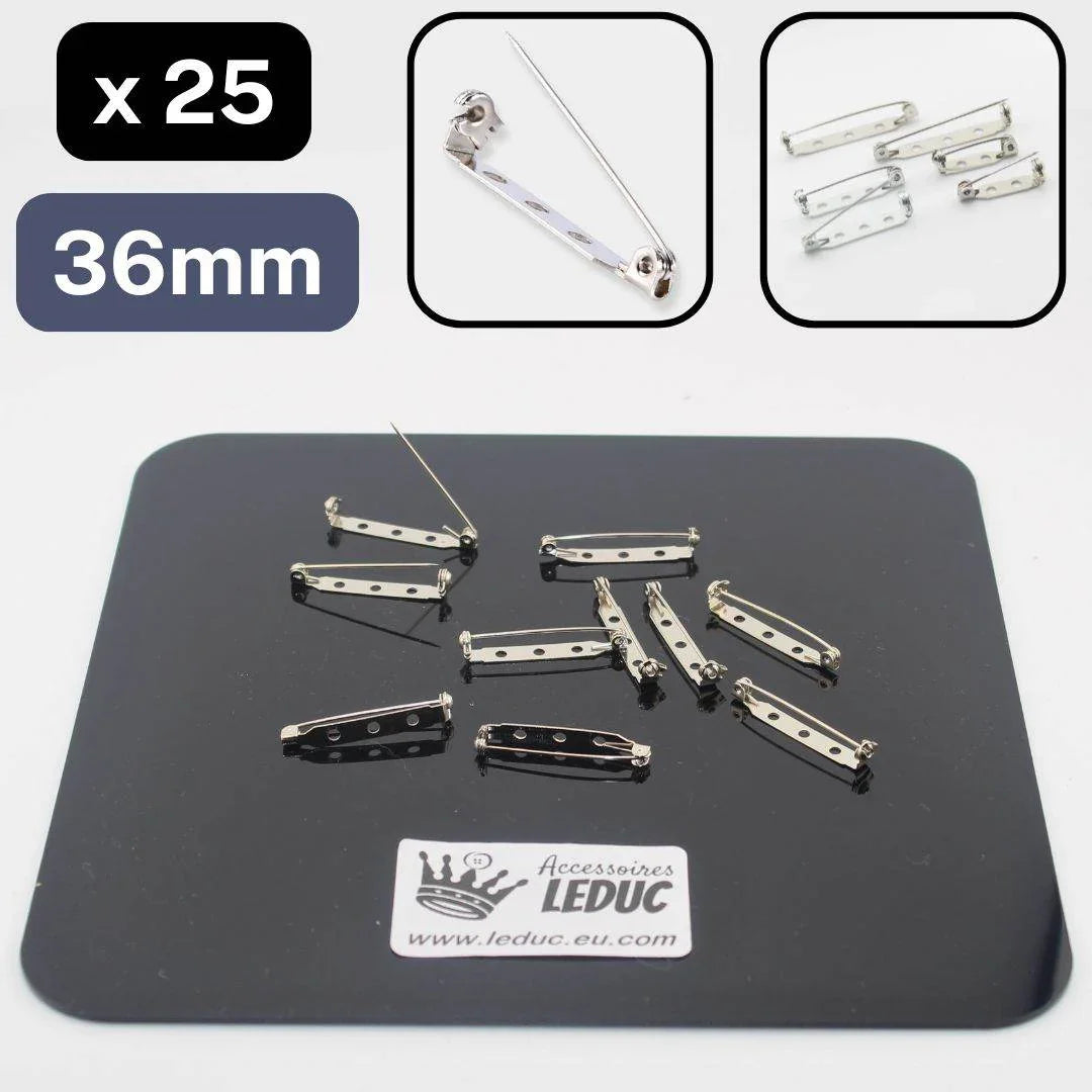 25 Brooch Pins, Brooch Backs, Silver Tone Two or Three Hole - ACCESSOIRES LEDUC BV