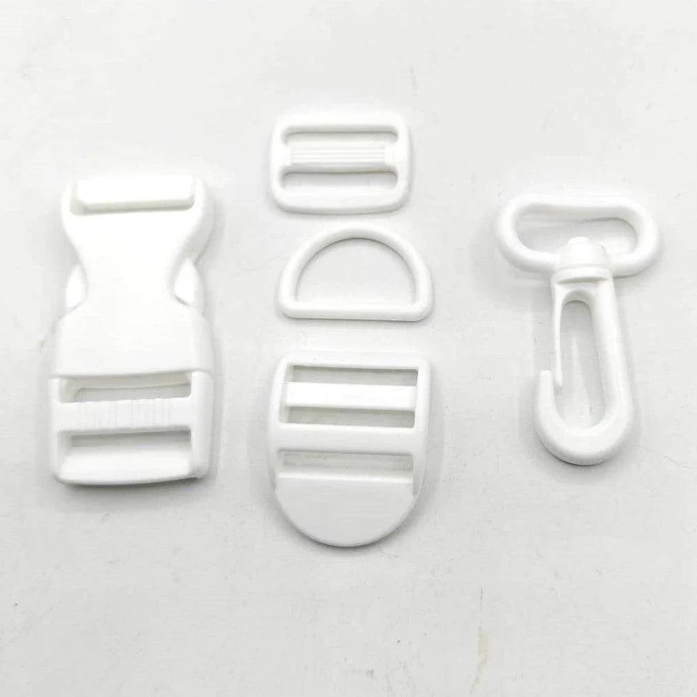 Set of 5 Coloured Nylon Buckles (1 Lobster + 2 sliding buckles + 1 D ring + 1 Clipsable buckle) - 20mm/25mm - ACCESSOIRES LEDUC BV