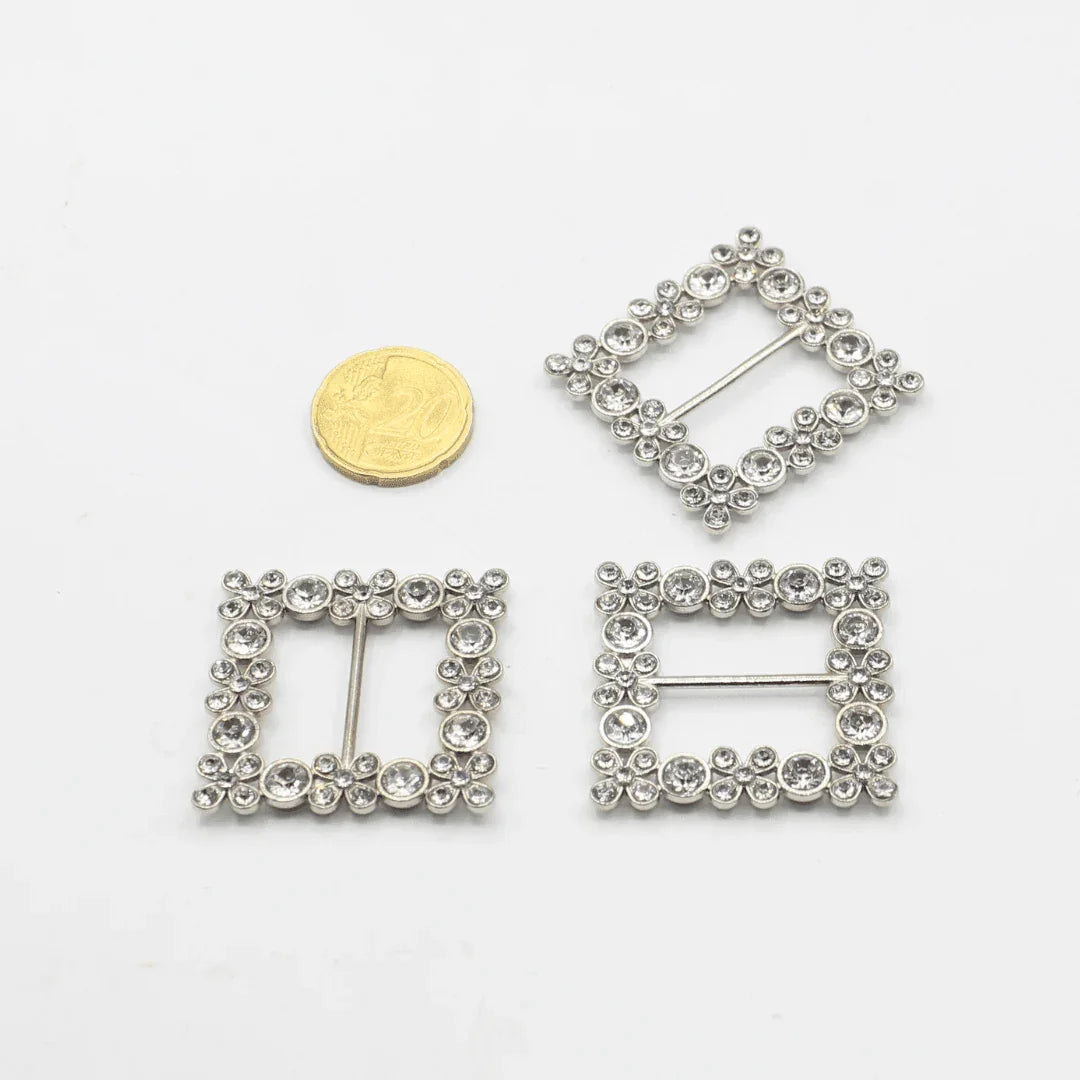 24MM Square Buckles with Strass (outside dimensions 38X38MM) #BST2624 - ACCESSOIRES LEDUC BV