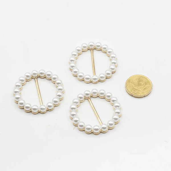 30mm Buckle with Pearls (outside diameter 40mm) #BST2628 - ACCESSOIRES LEDUC BV