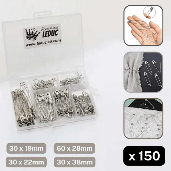 Safety Pins Box (150pieces mixed Sizes , colour Silver) - ACCESSOIRES LEDUC BV