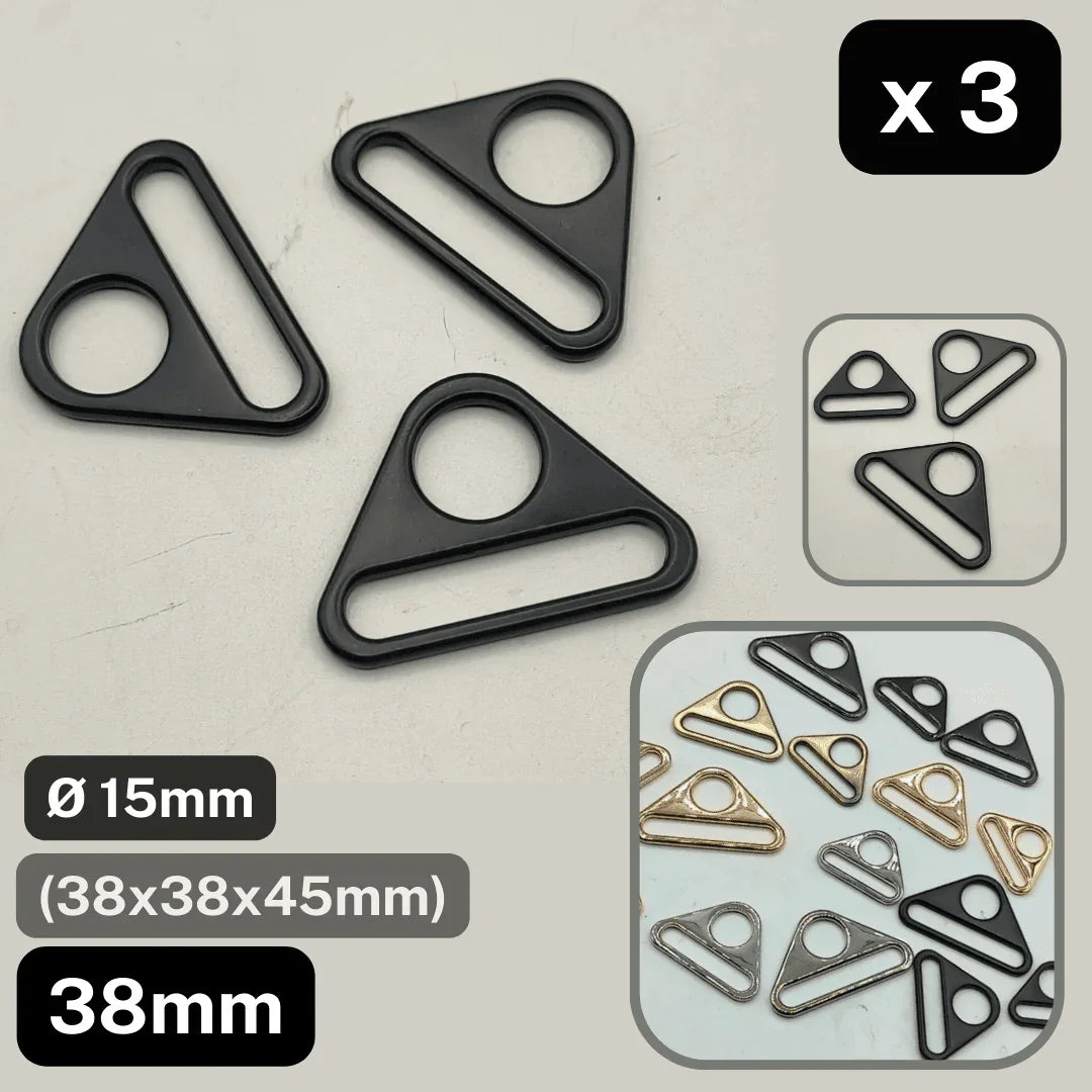 Set of 3 Triangle Buckles with Hole #BMEx060 available in 32mm, 38mm or 50mm in Silver, Pink Gold, Gold, Oldbrass, Gunmetal or Black - ACCESSOIRES LEDUC BV