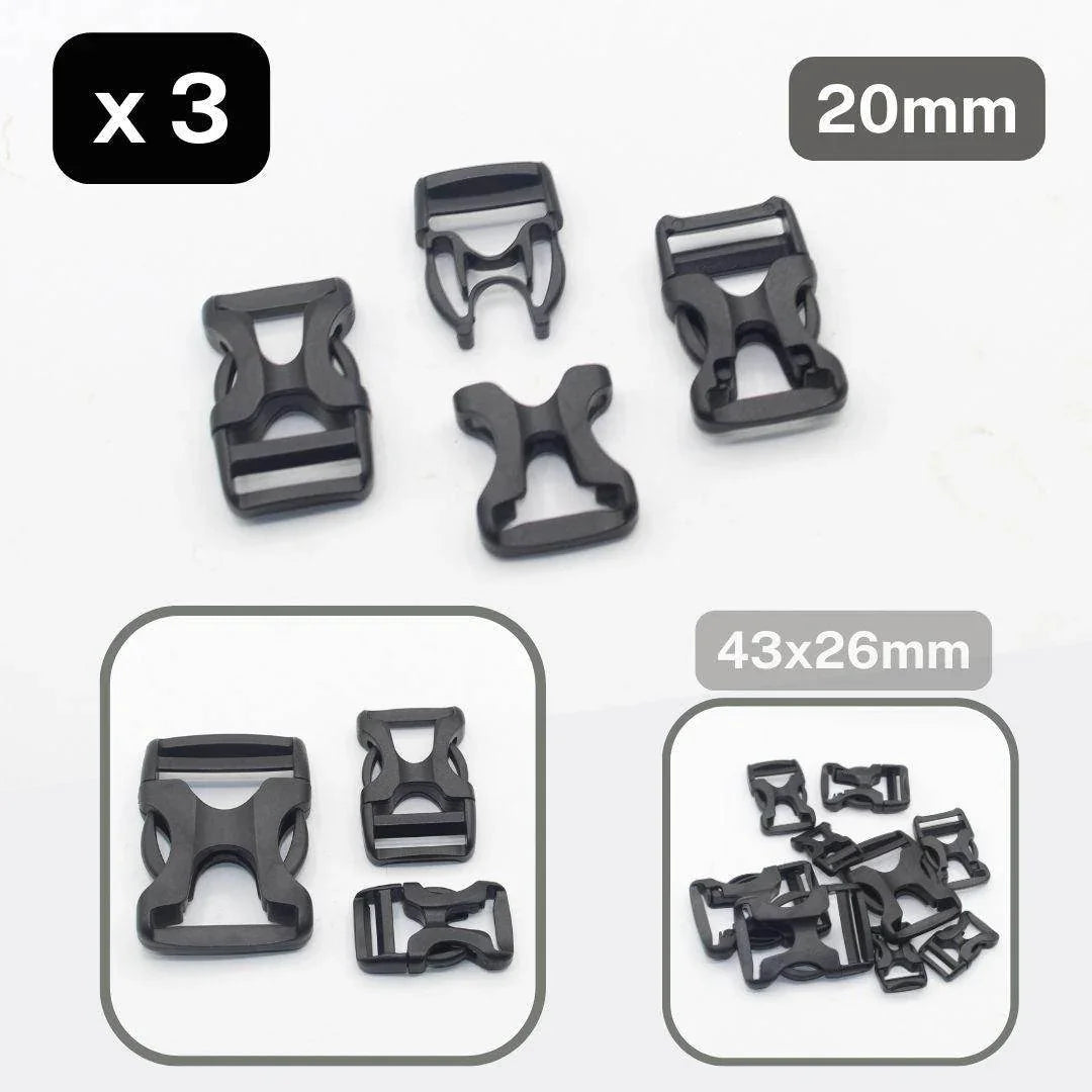 Set of 3 Black Plastic Buckles with Fast & Strong Release System - available in 20mm, 25mm or 38mm #BNY3516 - ACCESSOIRES LEDUC BV