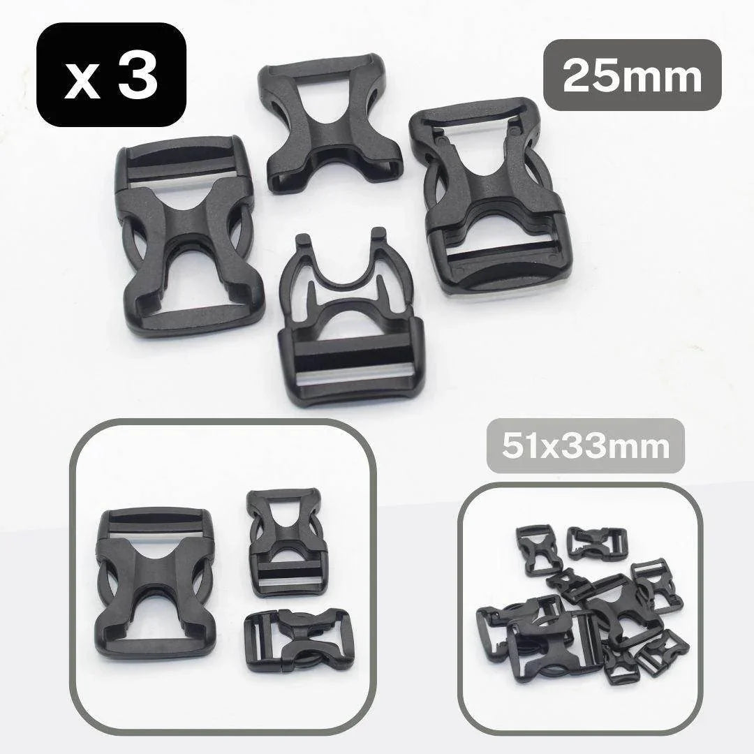 Set of 3 Black Plastic Buckles with Fast & Strong Release System - available in 20mm, 25mm or 38mm #BNY3516 - ACCESSOIRES LEDUC BV