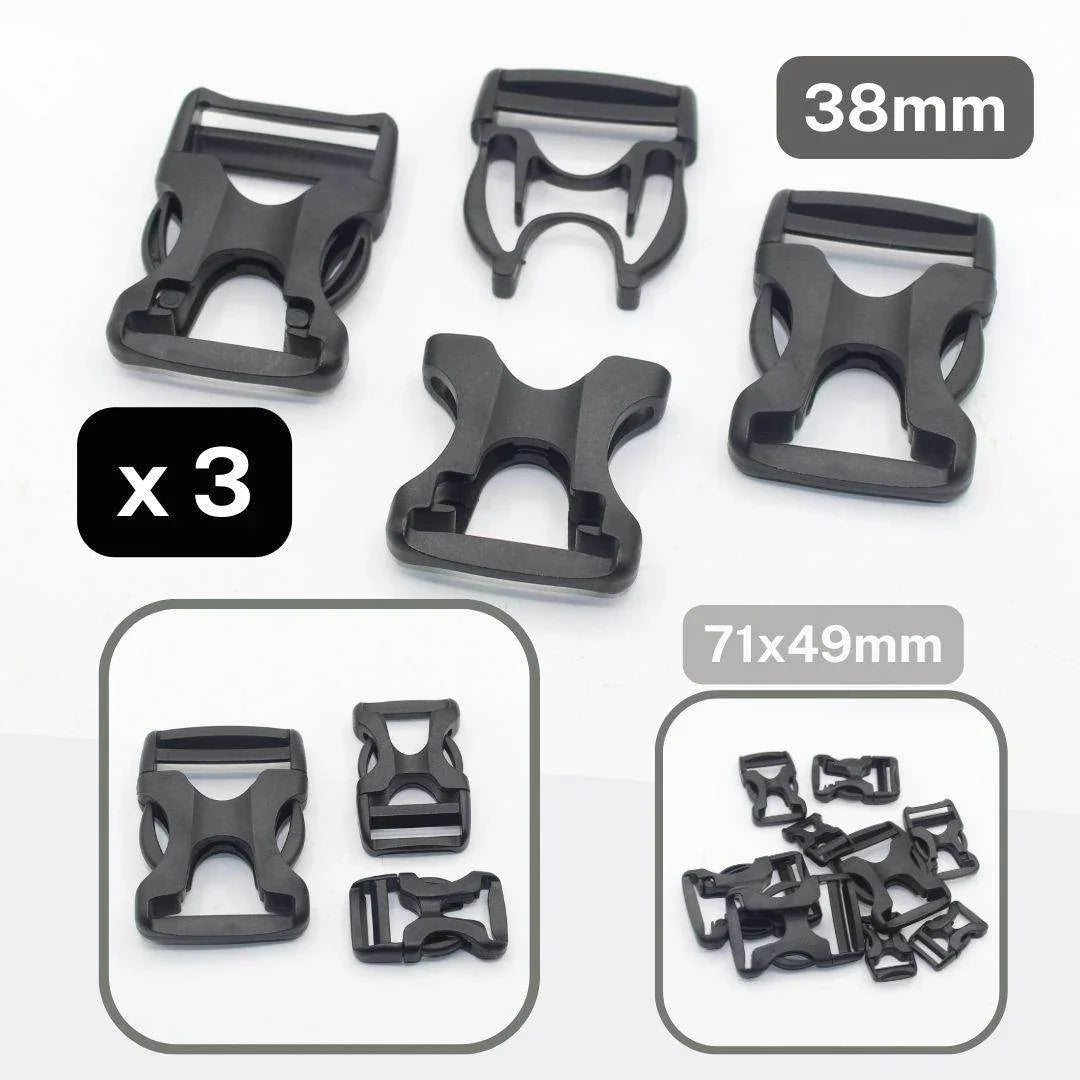Set of 3 Black Plastic Buckles with Fast & Strong Release System - available in 20mm, 25mm or 38mm #BNY3516 - ACCESSOIRES LEDUC BV