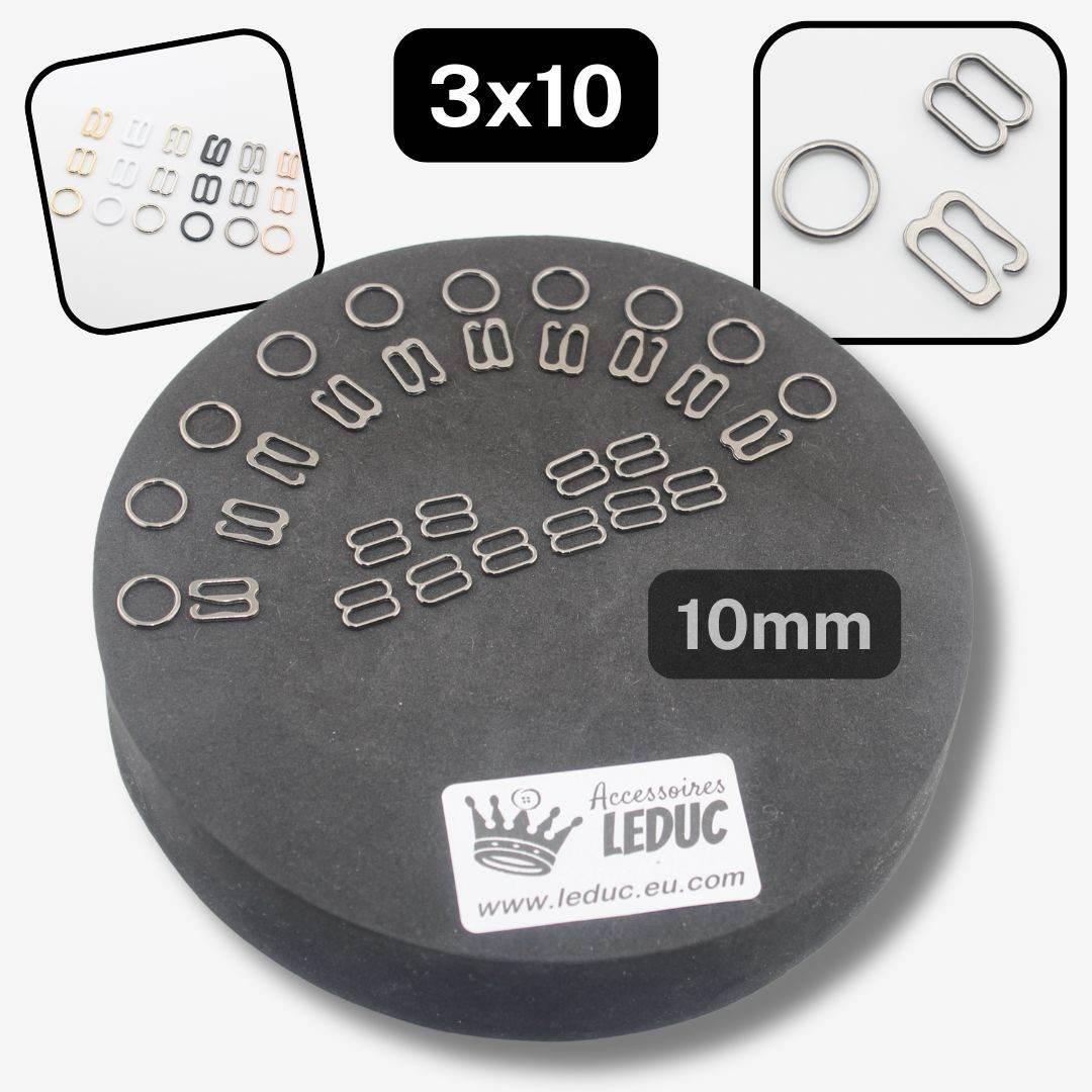 Lingerie Buckles 10mm available in Black, Gunmetal, Silver or White, in Shapes Round, Slider or Slider Hook - ACCESSOIRES LEDUC BV