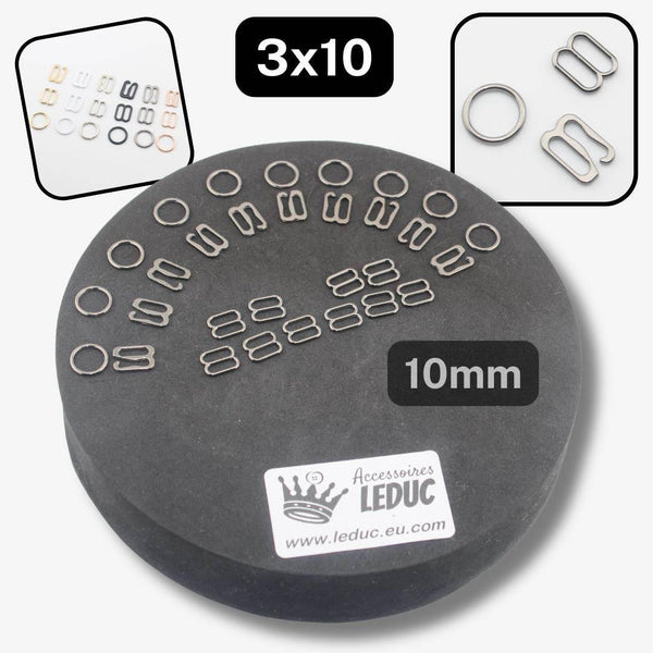 Lingerie Buckles 10mm available in Black, Gunmetal, Silver or White, in Shapes Round, Slider or Slider Hook - ACCESSOIRES LEDUC BV