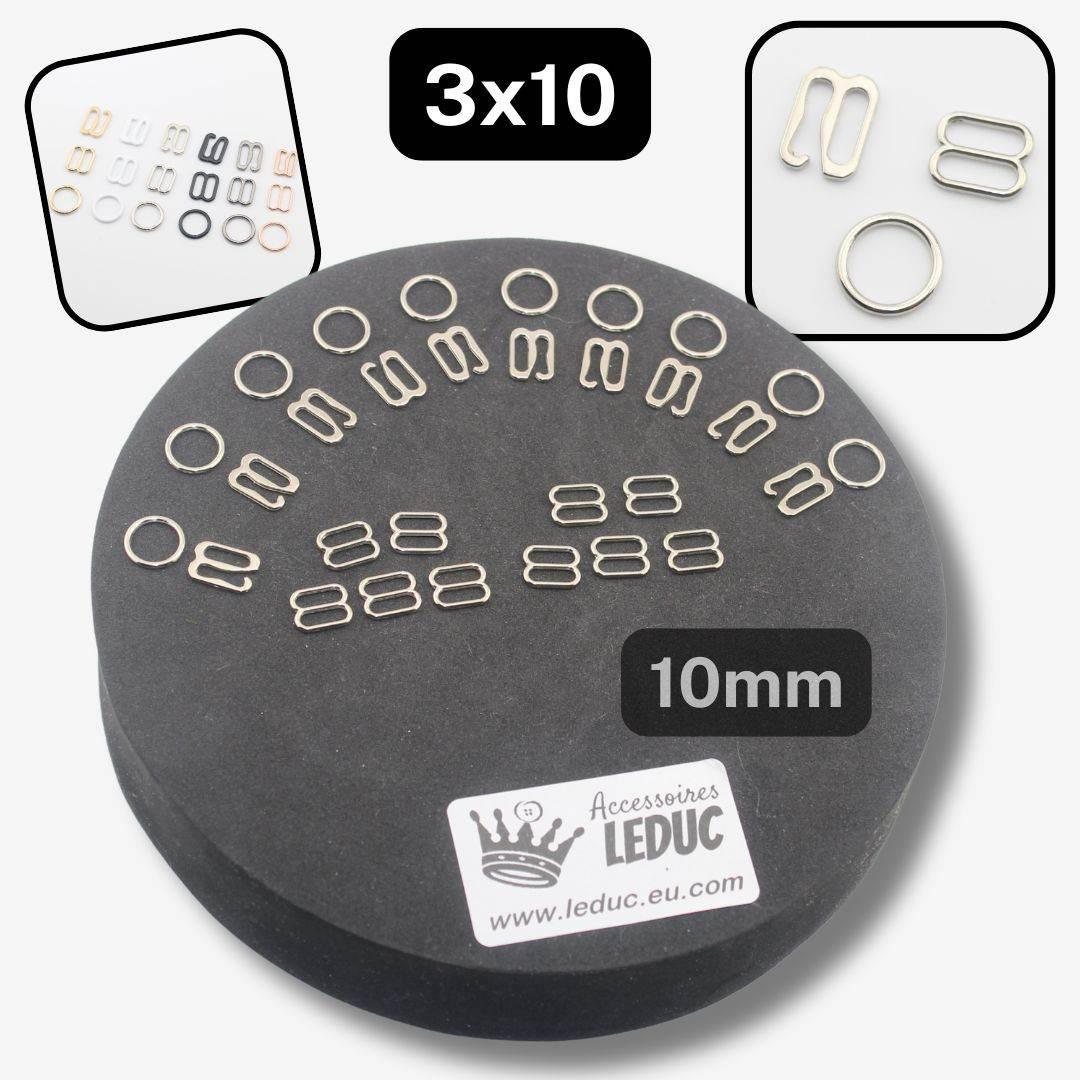 Lingerie Buckles 10mm available in Black, Gunmetal, Silver or White, in Shapes Round, Slider or Slider Hook - ACCESSOIRES LEDUC BV