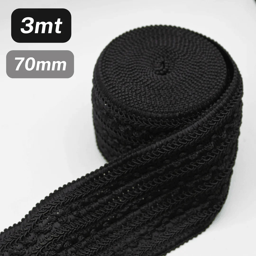 3 Meters Waistband Black Elastic 70mm - ACCESSOIRES LEDUC BV