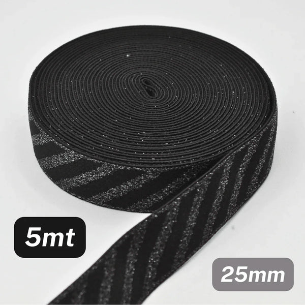 5 Meters Waistband Elastic Lurex Black 25mm - ACCESSOIRES LEDUC BV