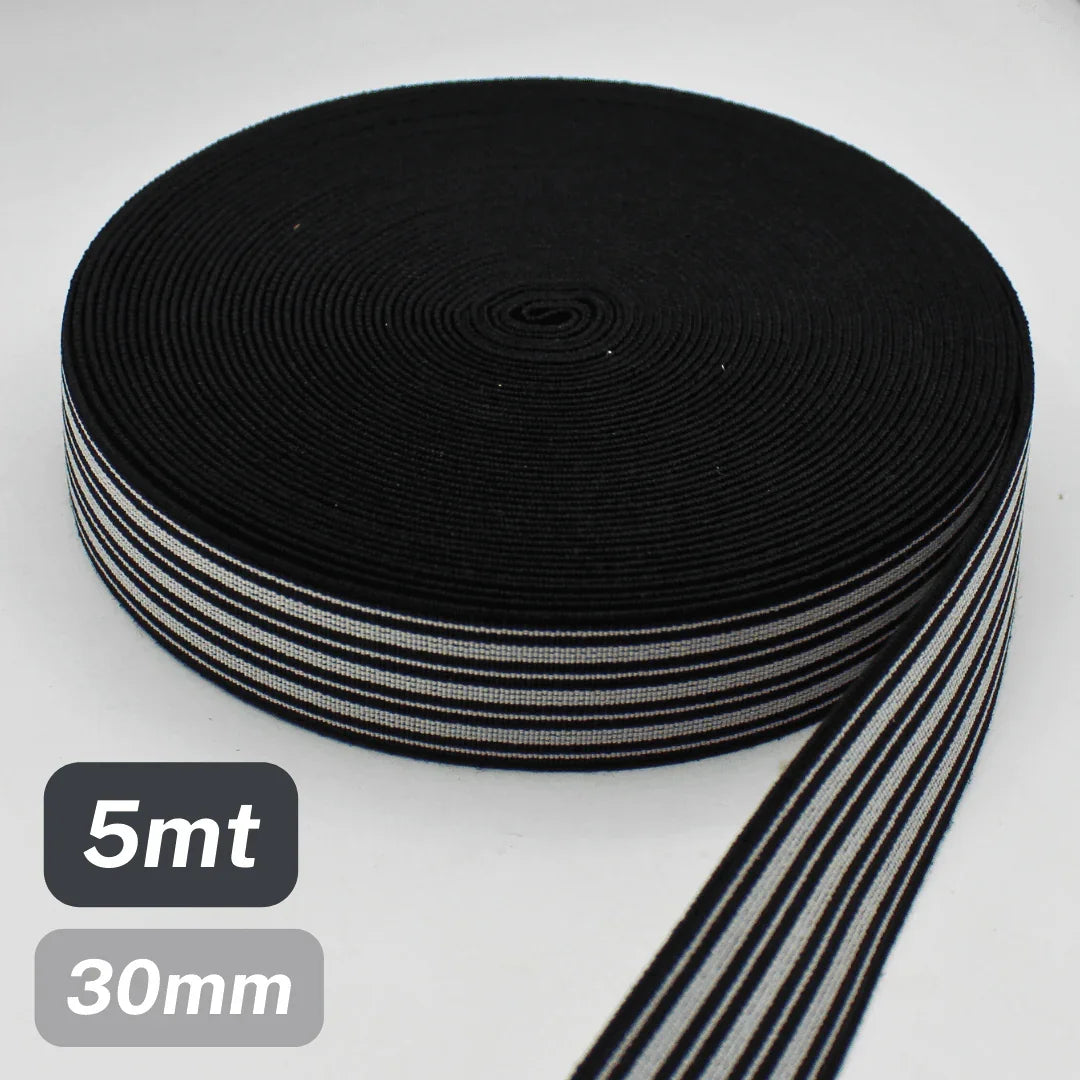 5 Meters Waistband Elastic striped Black / Grey 30mm - ACCESSOIRES LEDUC BV