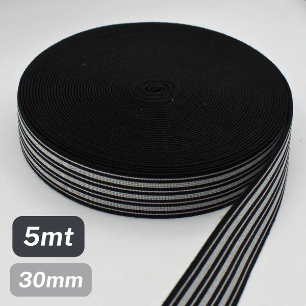 5 Meters Waistband Elastic striped Black / Grey 30mm - ACCESSOIRES LEDUC BV