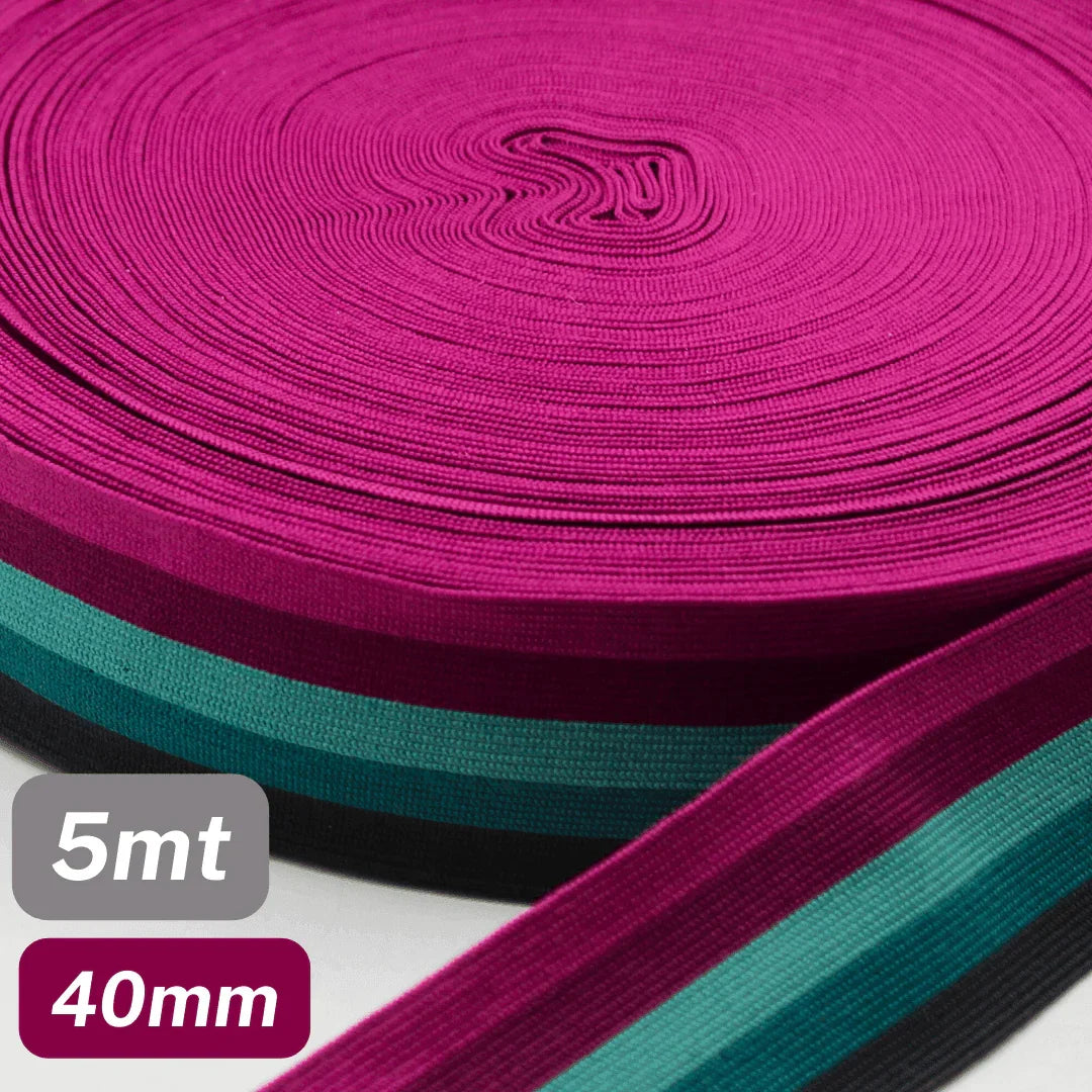 5 Meters Waistband Elastic striped Black / Blue / Turquoise / Violet / Fuchsia 40mm - ACCESSOIRES LEDUC BV