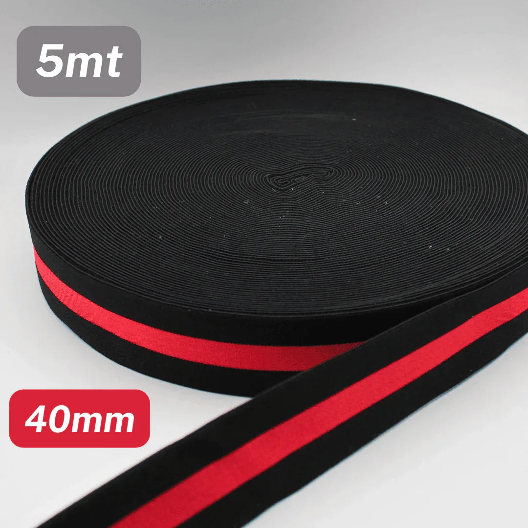 5 Meters Waistband Elastic striped Black / Red 40mm - ACCESSOIRES LEDUC BV