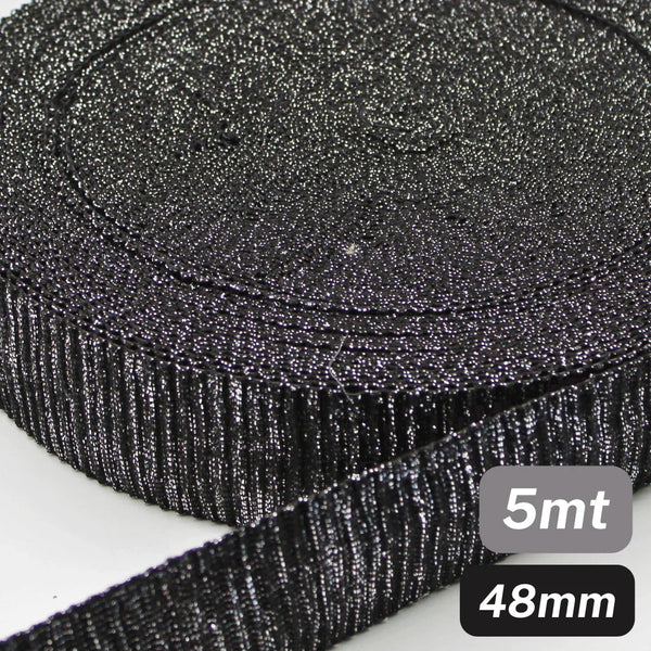 5 Meters Waistband Elastic Lurex Black 48mm - ACCESSOIRES LEDUC BV