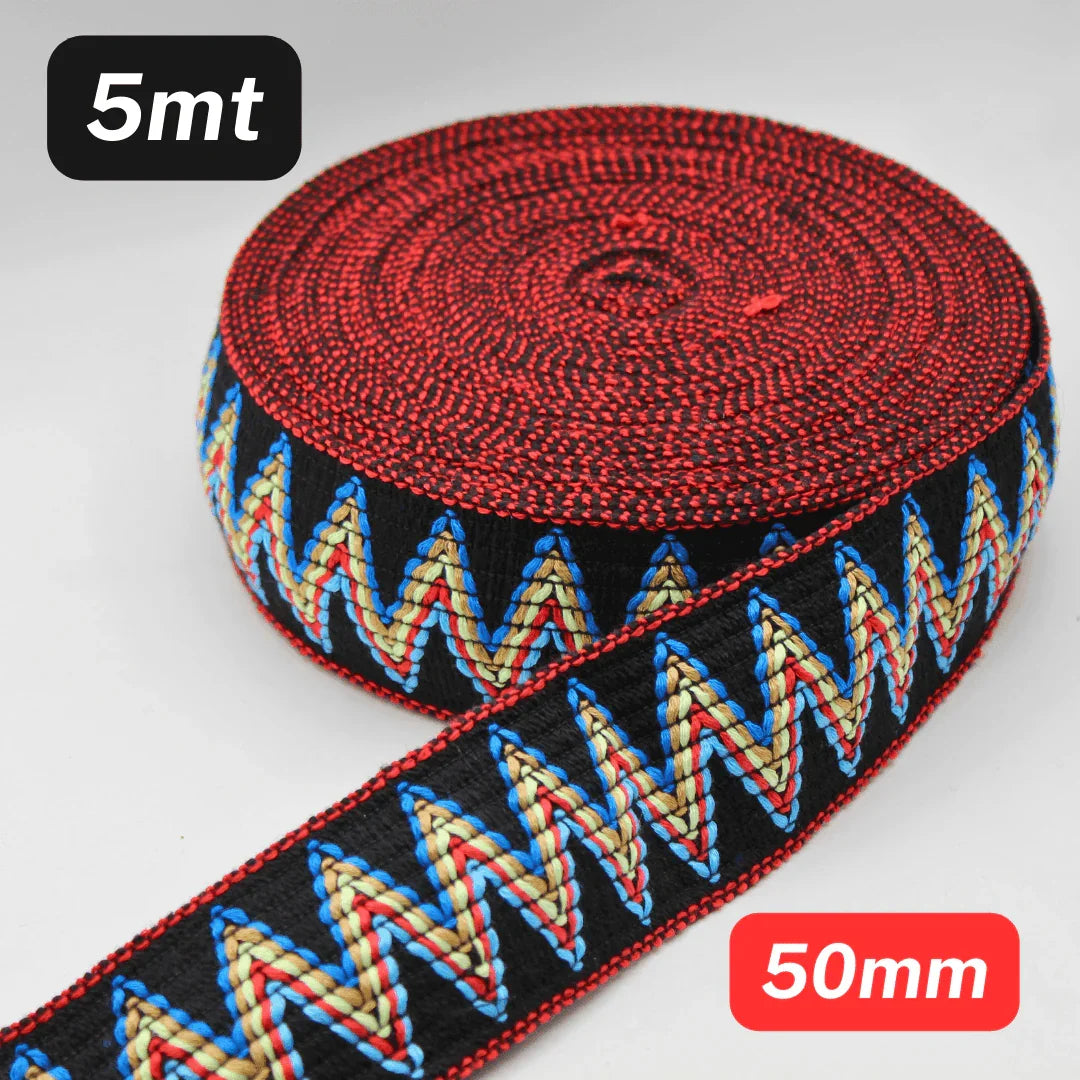 5 Meters Waistband Elastic Black / Red / Multicolour 50mm - ACCESSOIRES LEDUC BV