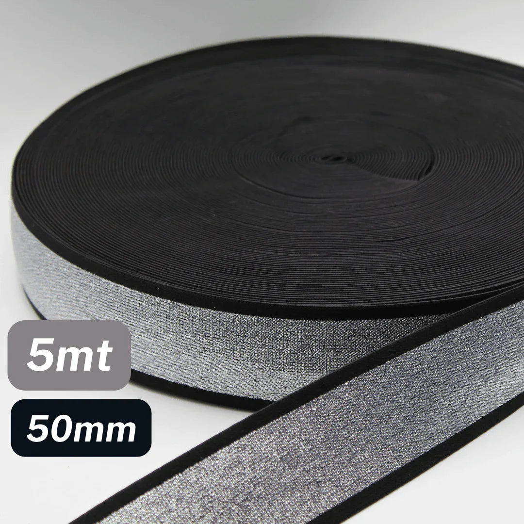 5 Meters Waistband Elastic Black / Lurex Silver 50mm - ACCESSOIRES LEDUC BV