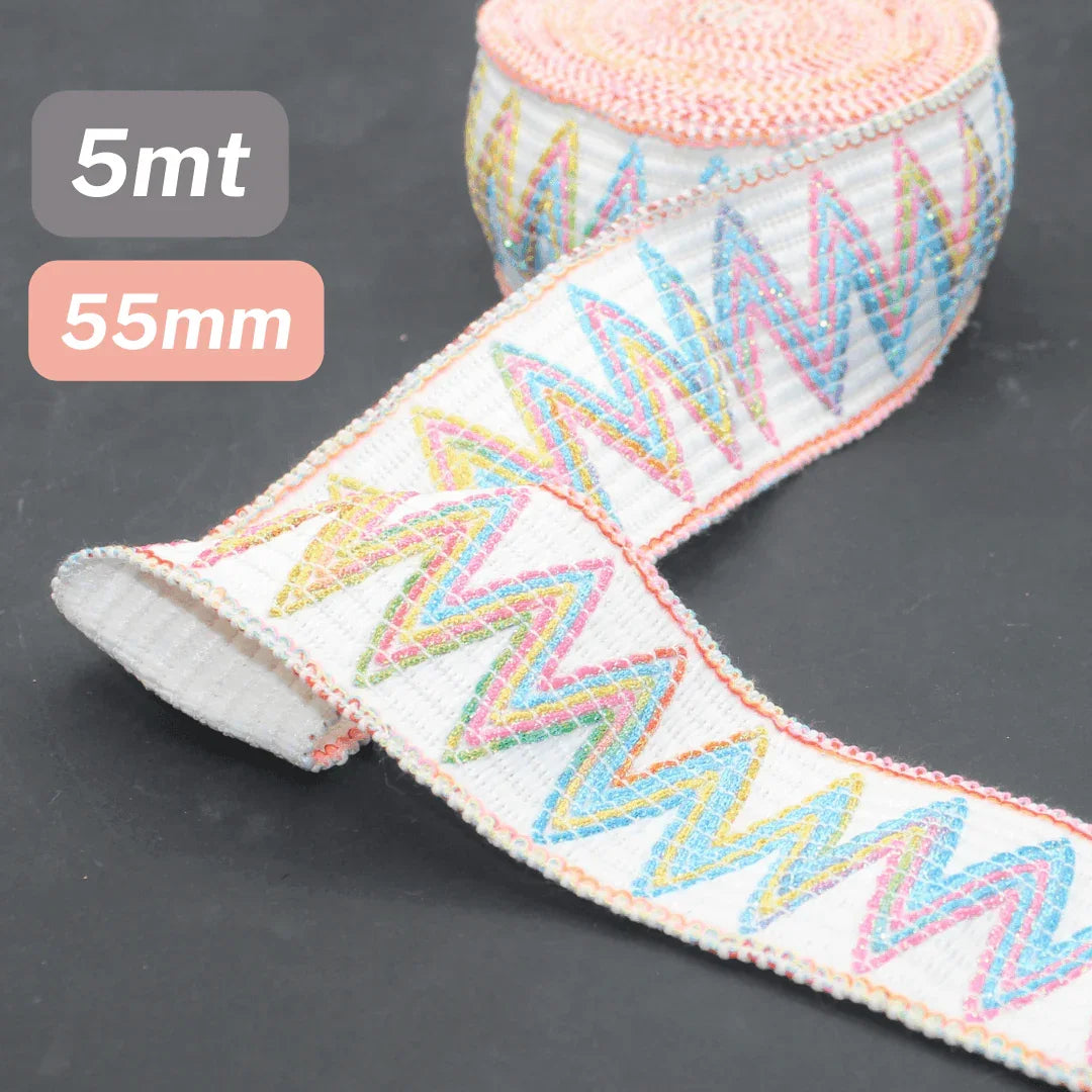 5 Meters Waistband Elastic White/ Multicolour 55mm - ACCESSOIRES LEDUC BV