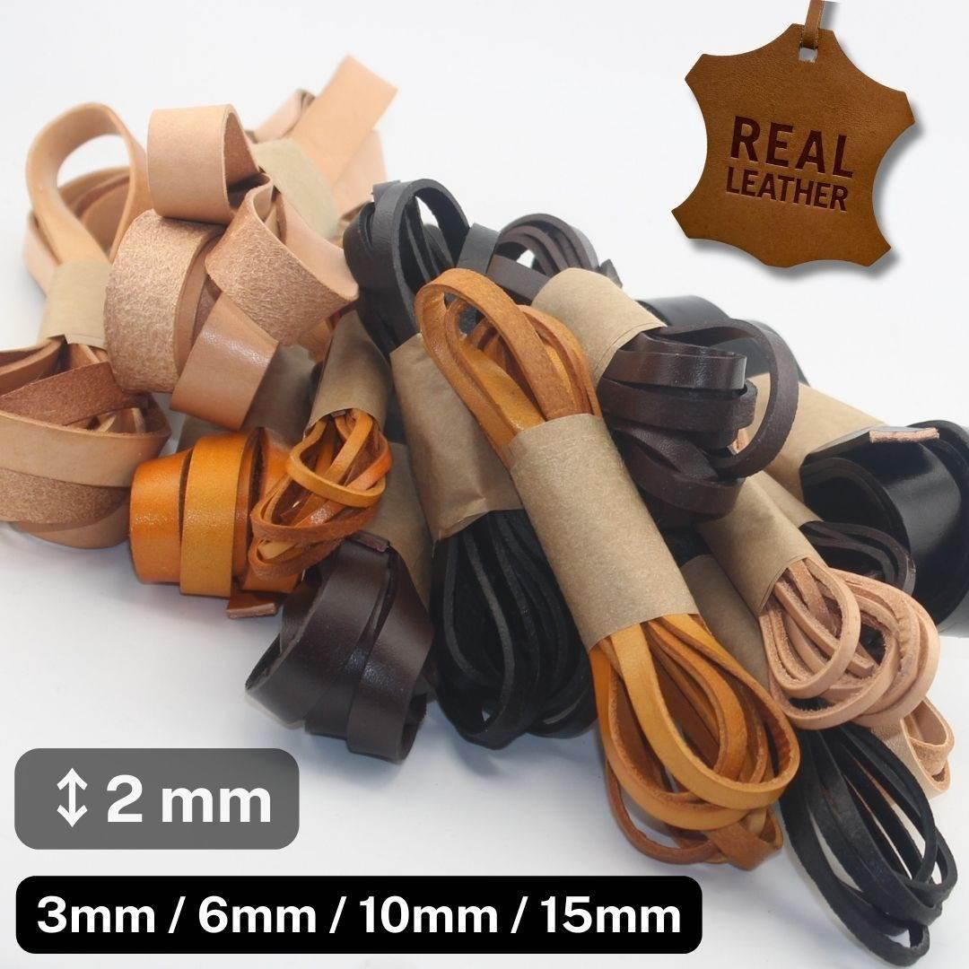 2 meters Real Leather Ribbon, 2mm Thick, available in 3mm, 6mm, 10mm or 15mm - ACCESSOIRES LEDUC BV