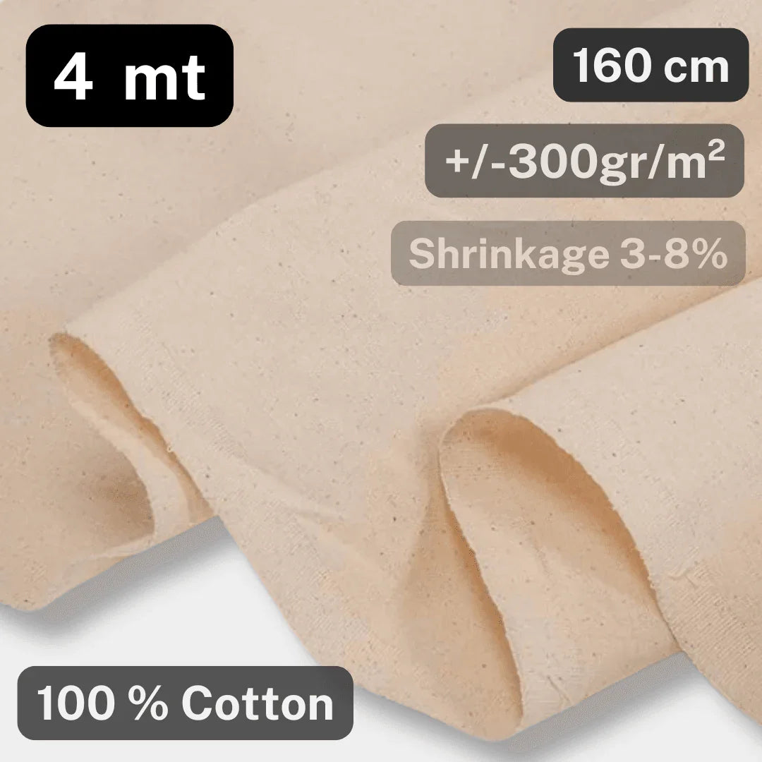 4 Meters 100% COTTON CALICOT FABRIC, Width 160CM, Weight 300gr/m² Colour ecru NATURAL - ACCESSOIRES LEDUC BV