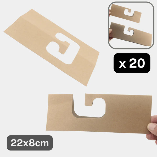 20 Cardboard Neutral Fabric Hangers Natural Colour available in 30x10cm or 22x8cm - ACCESSOIRES LEDUC BV
