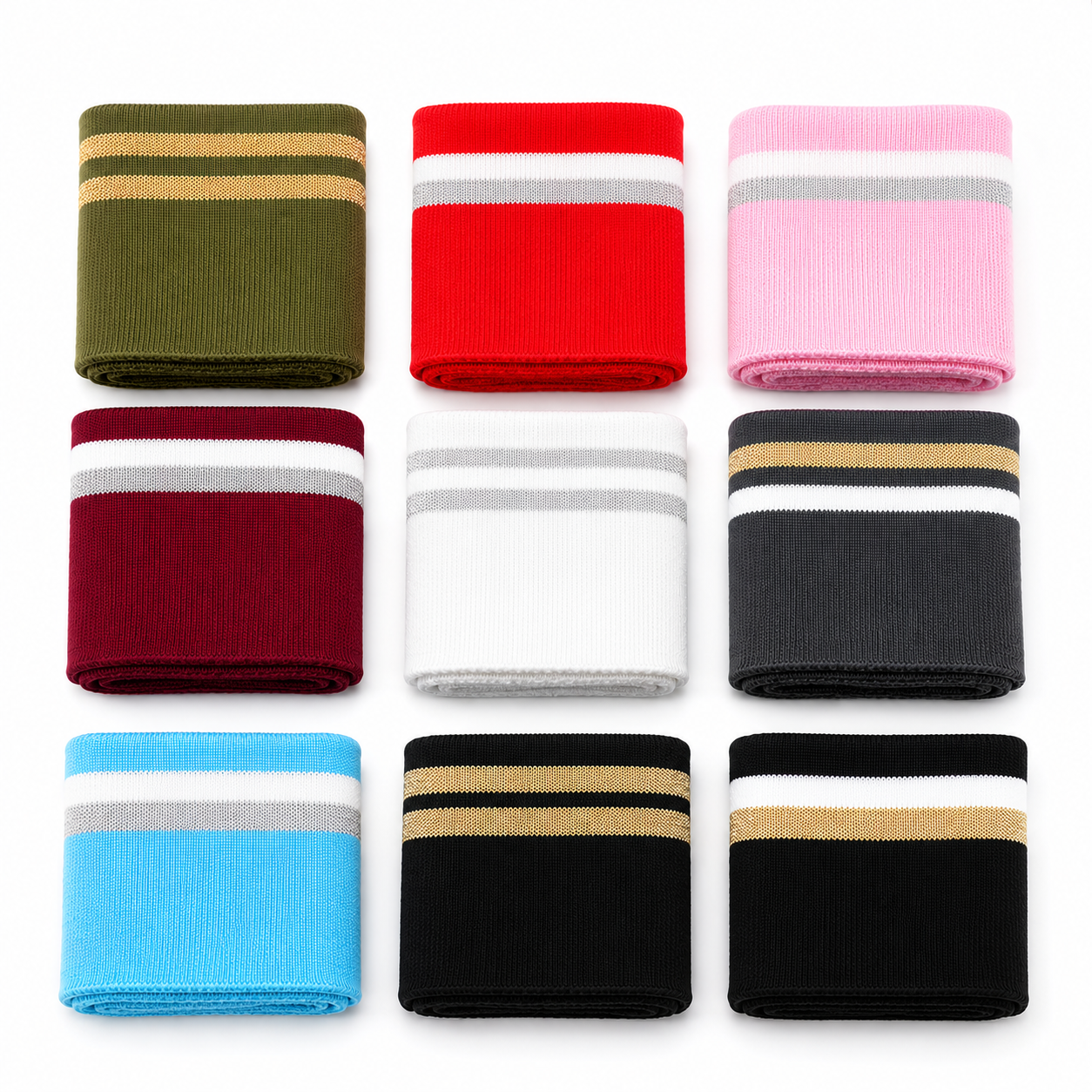 Polsini a coste lavorati a maglia a righe - con strisce in lurex - per giacche, maglioni e cucito
