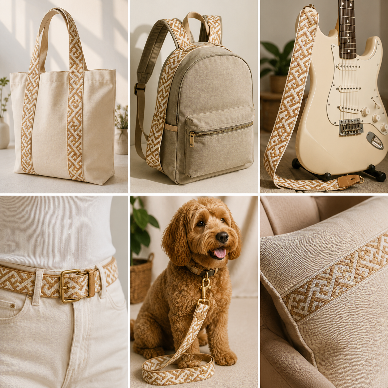 Geometric Woven Webbing 38 mm – Premium Jacquard Strap for Bags, Belts, Guitar Straps & Upholstery (RUB3586)