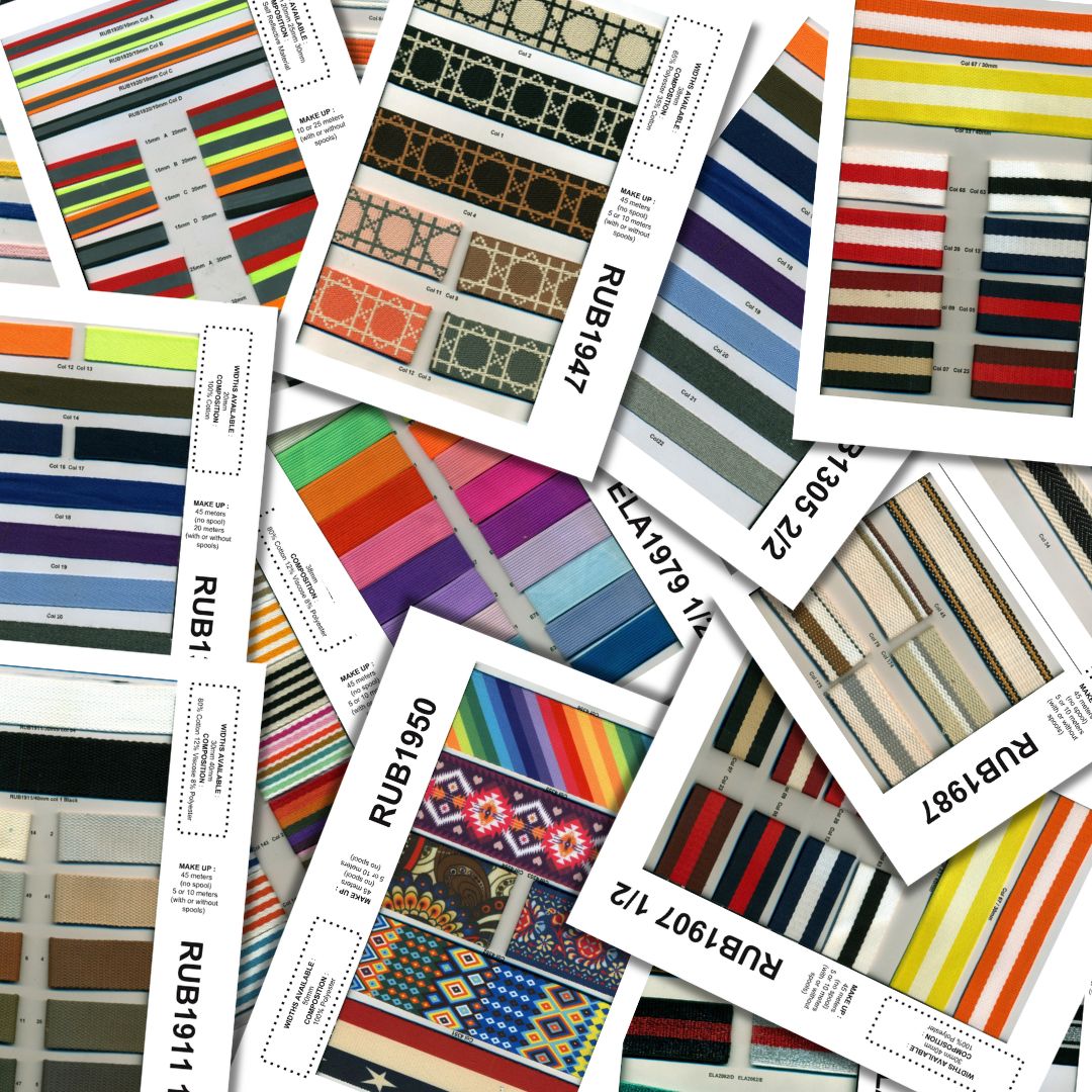 Carte couleur Accessoires Leduc, logo couronne et textes multicolores couture