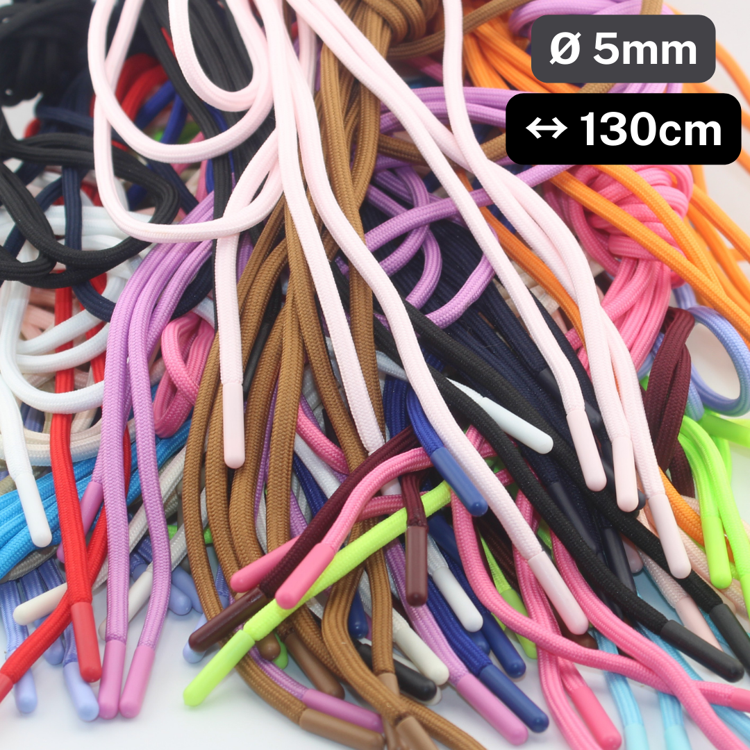 1 piece, 130cm / Ø5MM / Sweater / Trousers Plain Cord with Plastic Cord Ends #COR4008