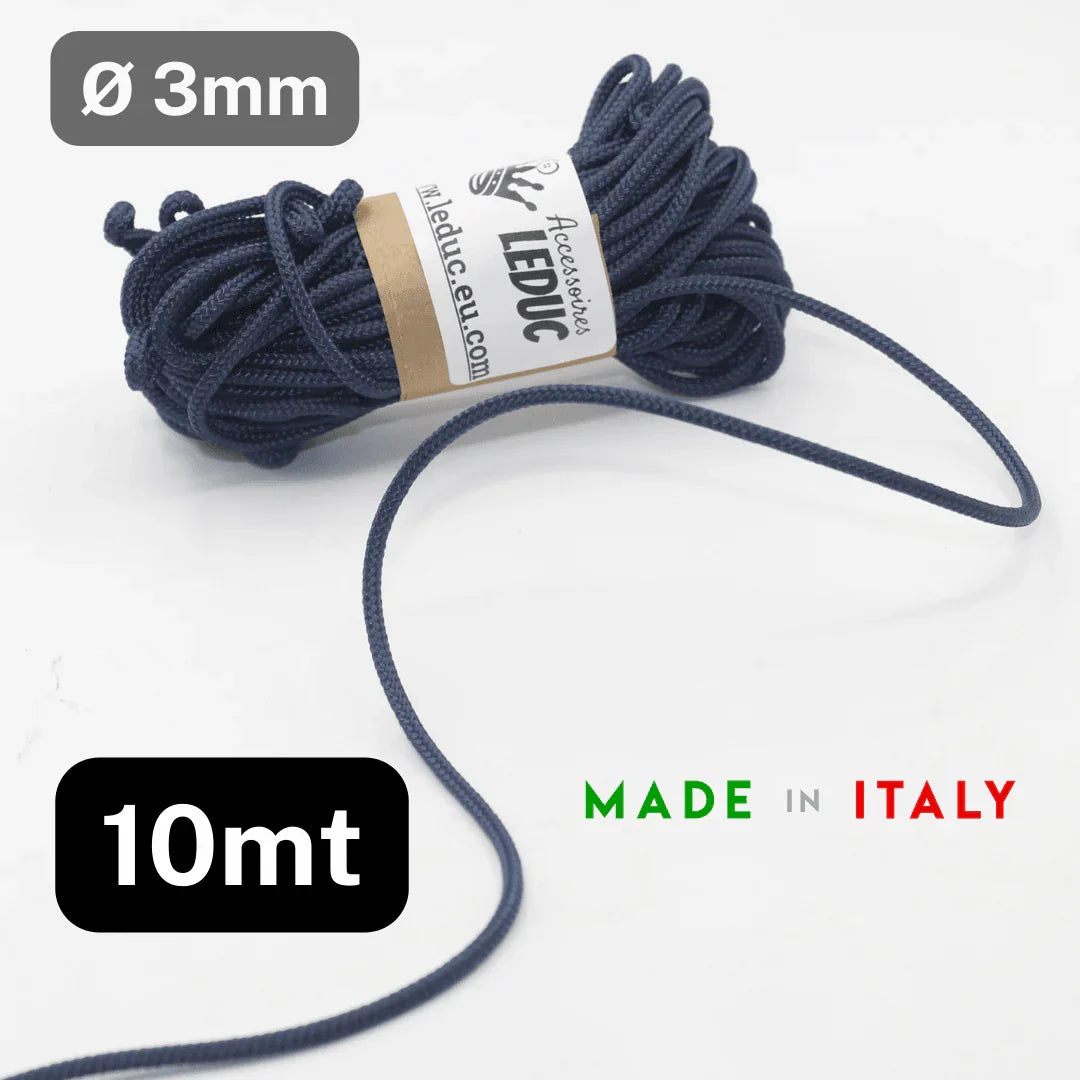 10 meters Strong Polyester Navy Cord Made in Italy (diameter 3mm) - ACCESSOIRES LEDUC BV