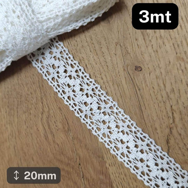 3 meters white Macramé Lace 20mm #DEN250620E - ACCESSOIRES LEDUC BV