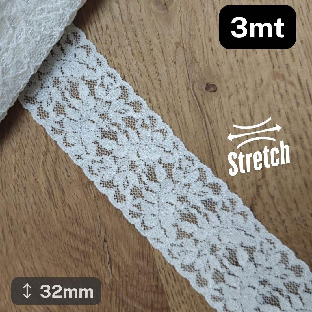 3 meters Offwhite Stretch Elastic Lace 32mm #DEN250620F - ACCESSOIRES LEDUC BV