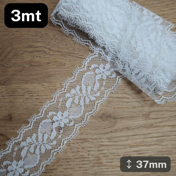 3 meters white Nylon Chantilly Lace 37mm #DEN250620L - ACCESSOIRES LEDUC BV